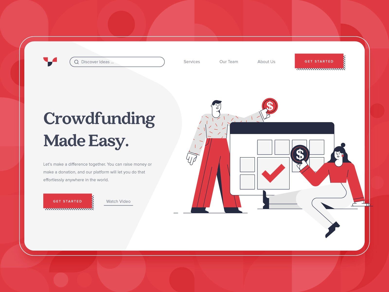 To build a crowdfunding website, you can work with an experienced development team (*image by [Samuel Oktavianus](https://dribbble.com/samoctav){ rel="nofollow" target="_blank" .default-md}*)