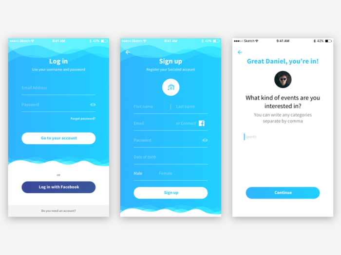 Bright colors in the mobile interface (*image by [Arcangelo Fiore](https://dribbble.com/arcangelofiore){ rel="nofollow" .default-md}*)