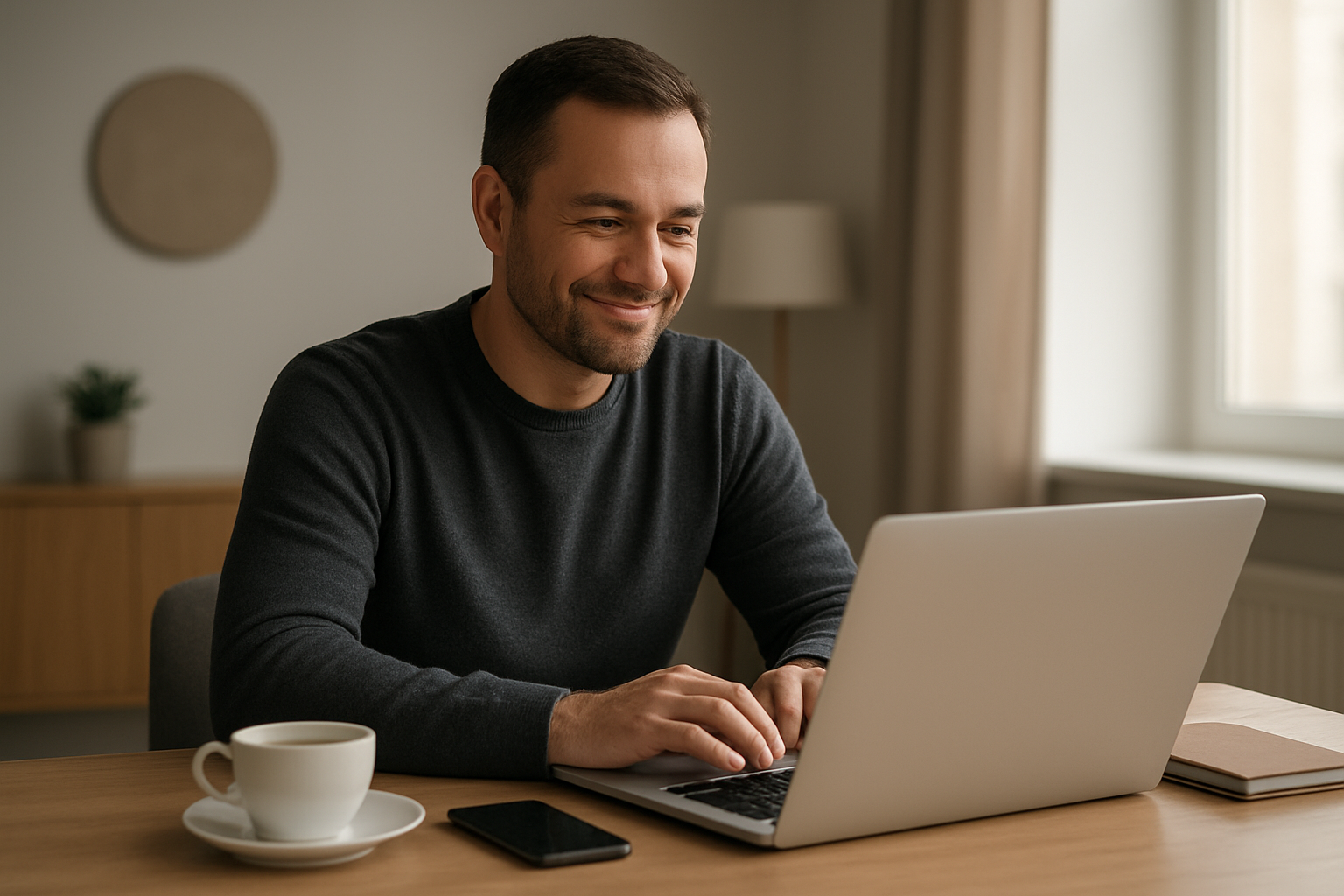 Business owner in a modern workspace confidently monitoring increased Instagram engagement with efficient, automated tools.
