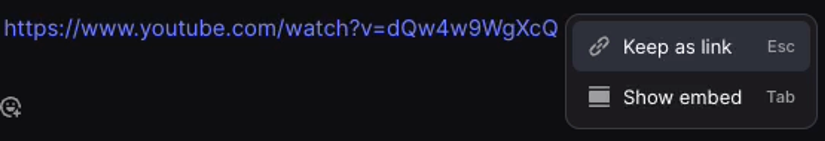 Embed options on a Link showing "Keep as link" or "Show embed"