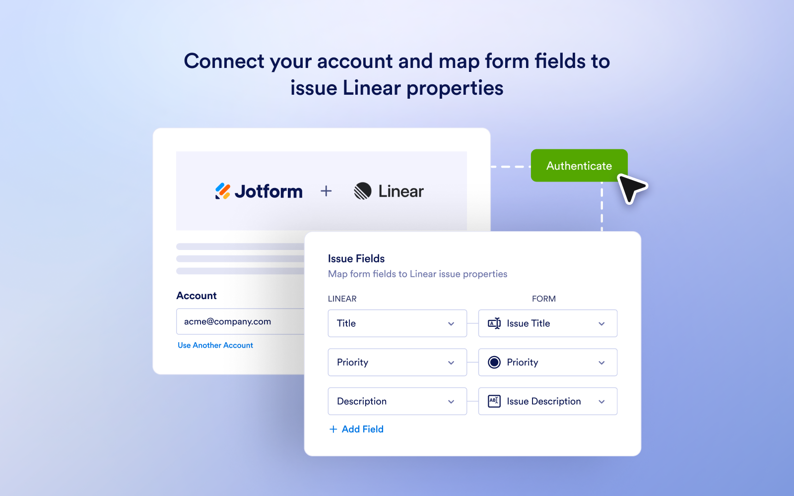 connecting fields to jotform and linear