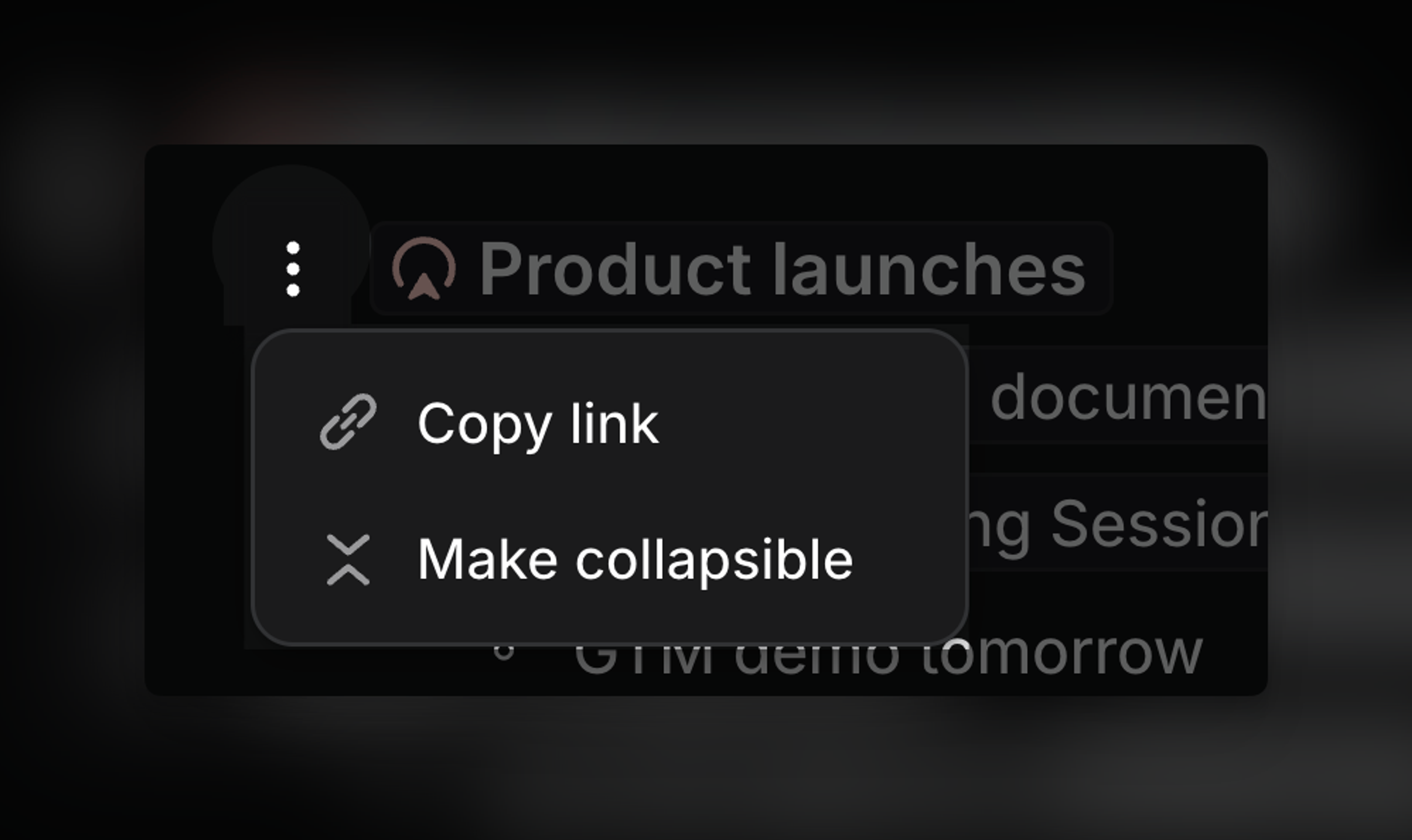 Copy link button on the left side of header formatted text