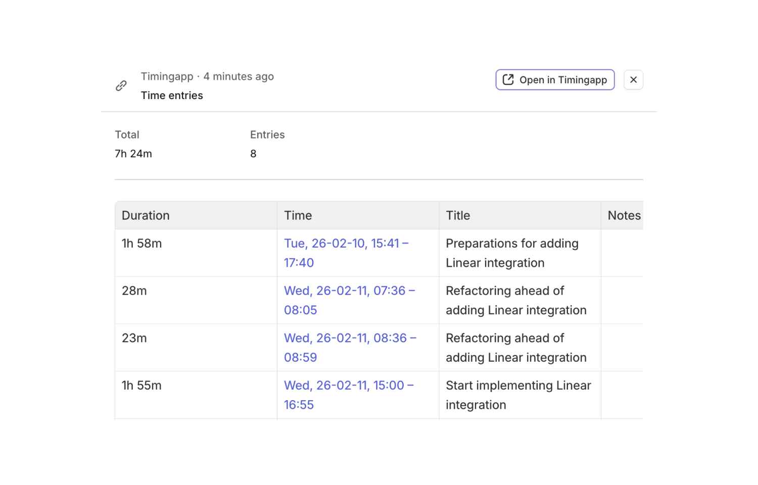 Timing attachment times right within Linear