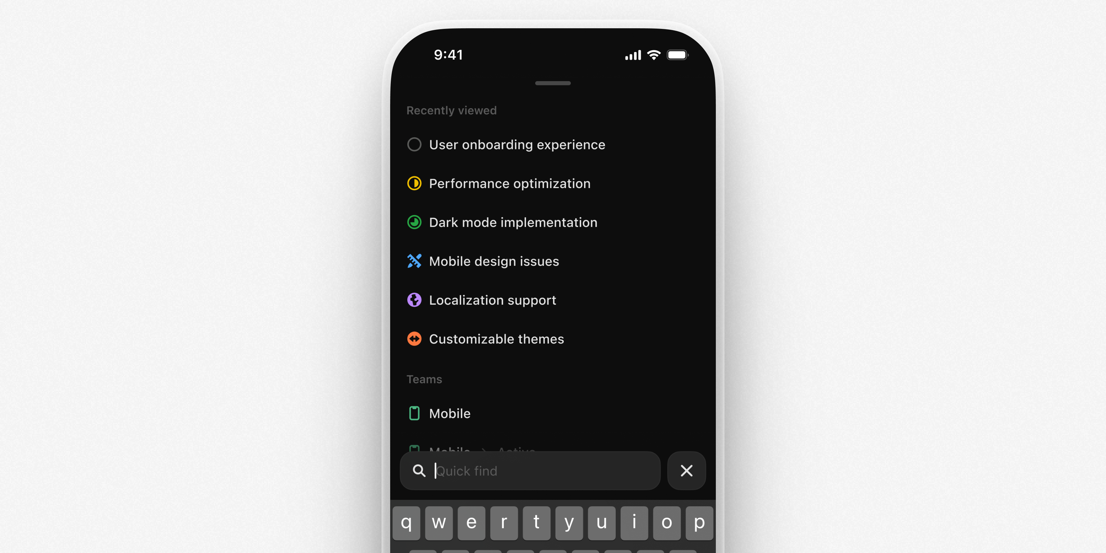 Mobile app showing the new search experience with recently viewed items appearing when you open search
