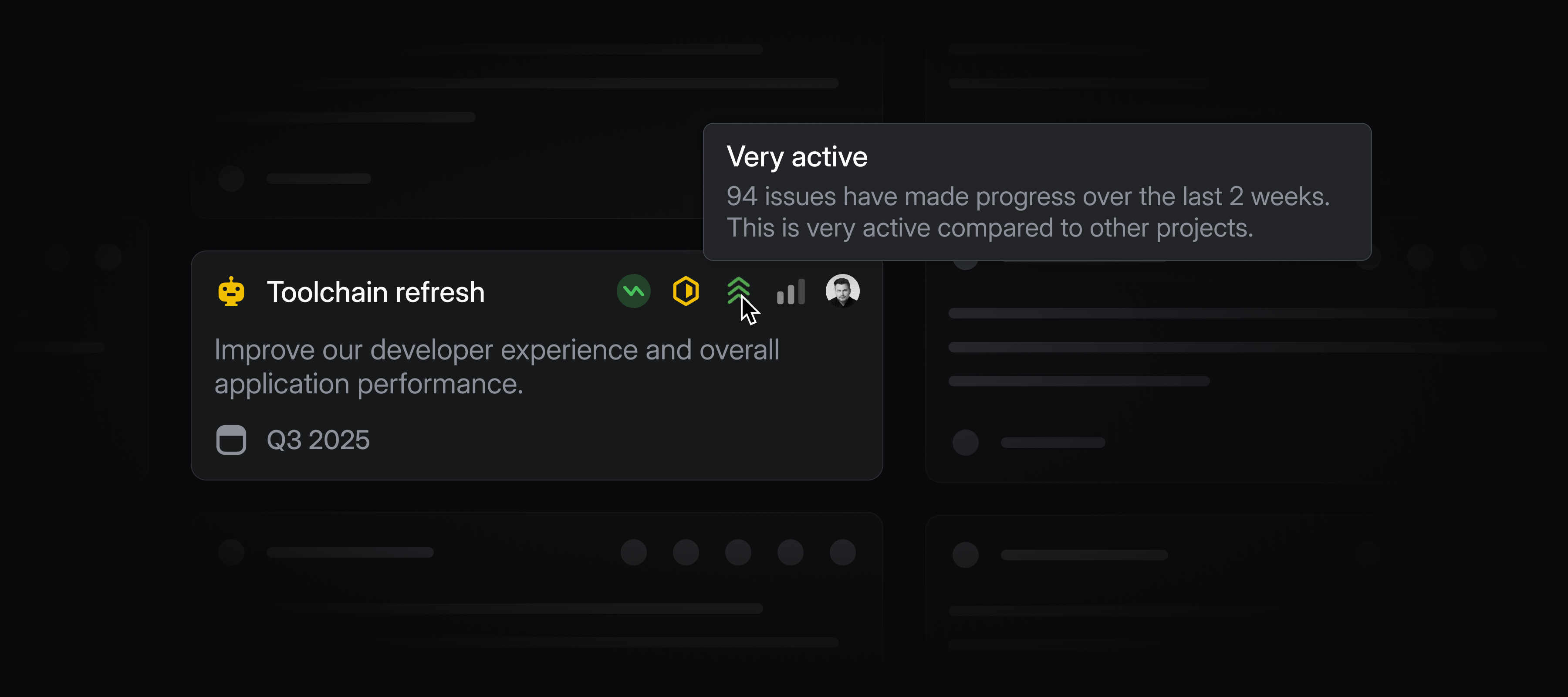 A screenshot of a project on a board highlighting the new Activity indicator
