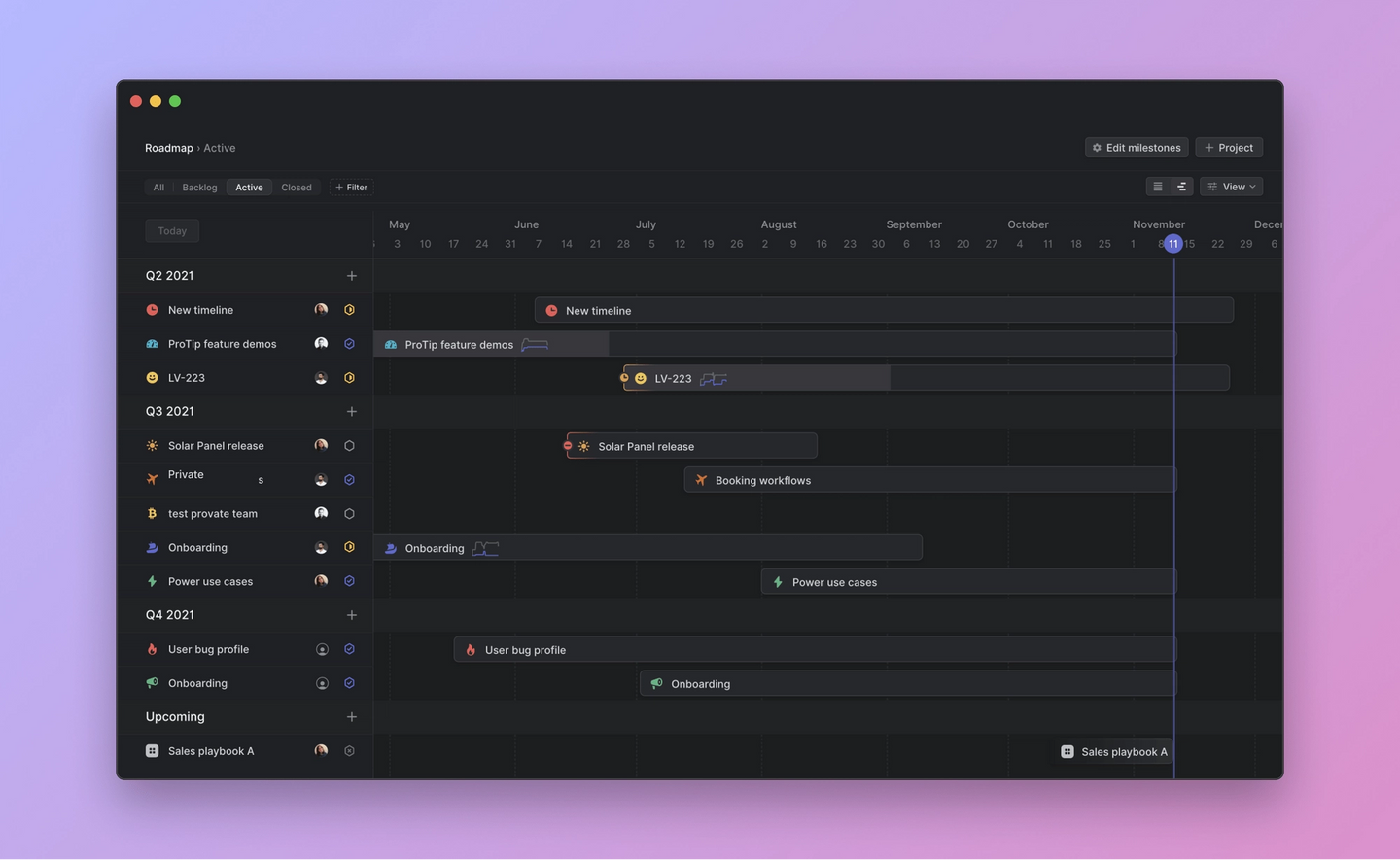 The roadmap view in the Linear app