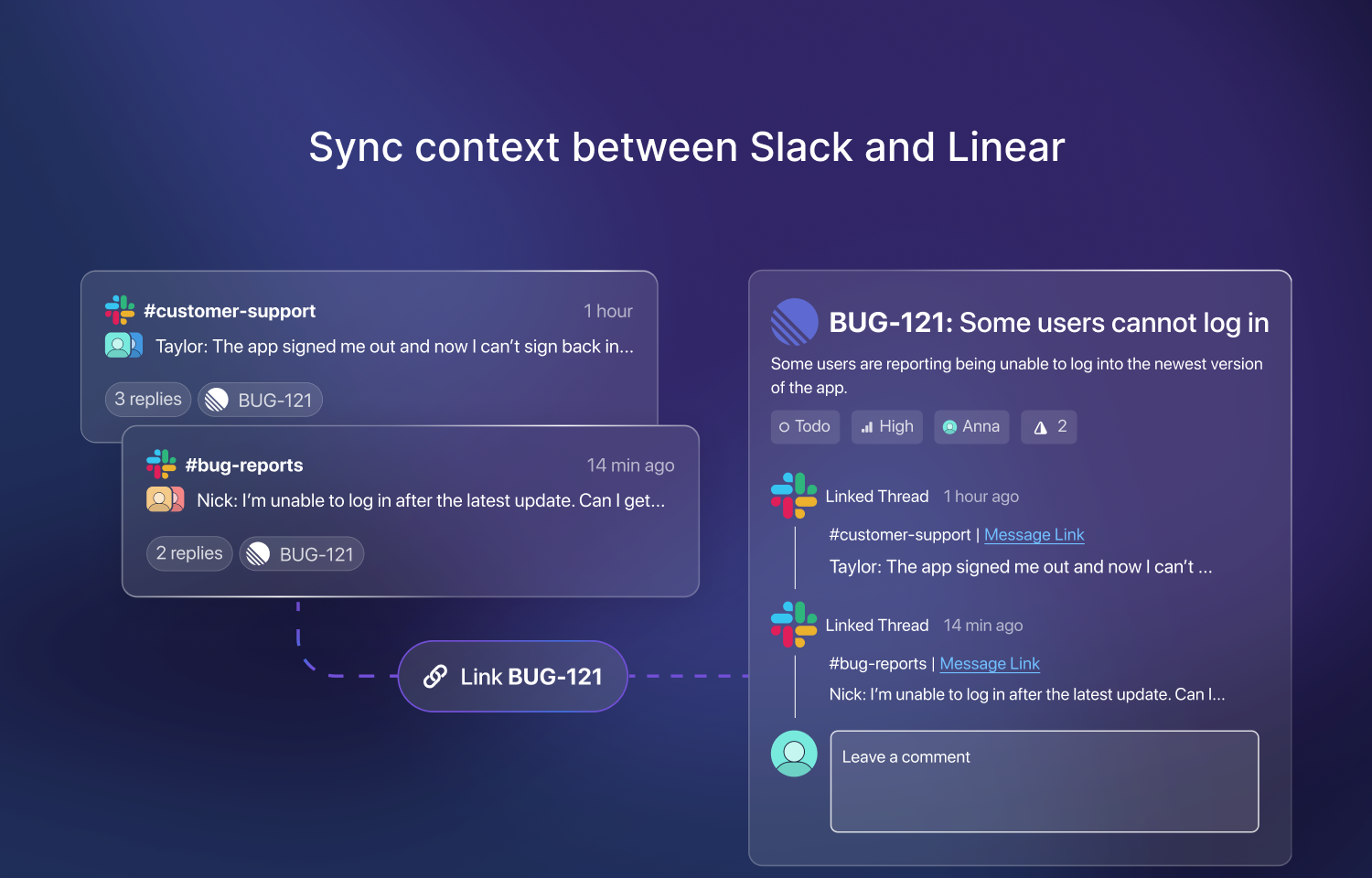 Dispatch integration showing Slack connecting to Linear issues