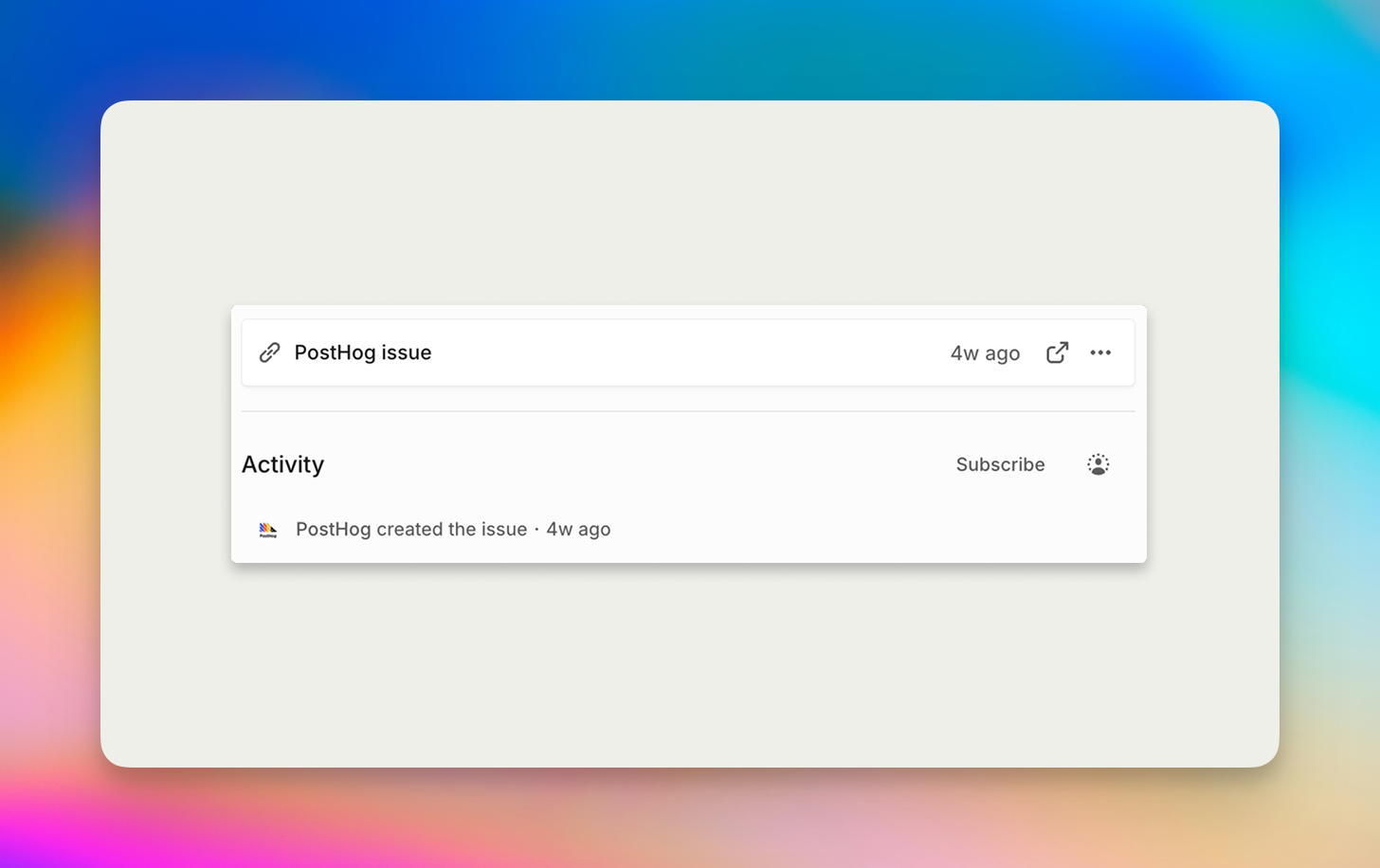 Linked PostHog issue in Linear with activity showing created 4 weeks ago