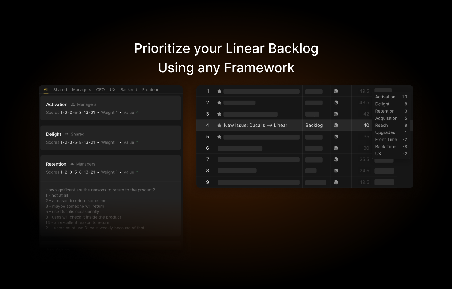 Linear backlog synced with Ducalis to help with prioritisation