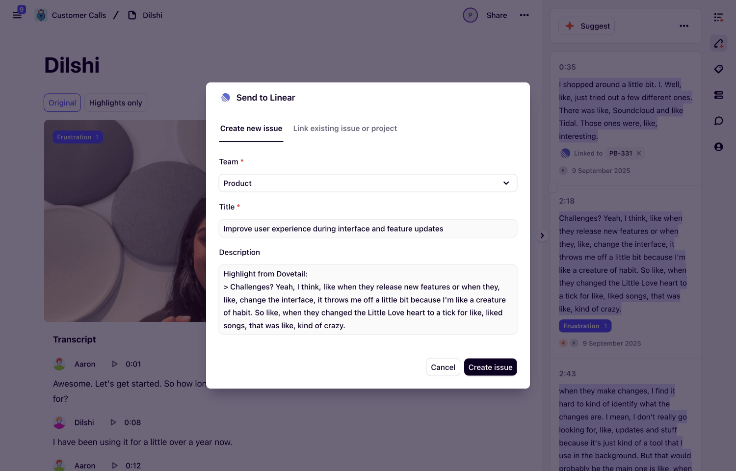 Create issues from Dovetail data