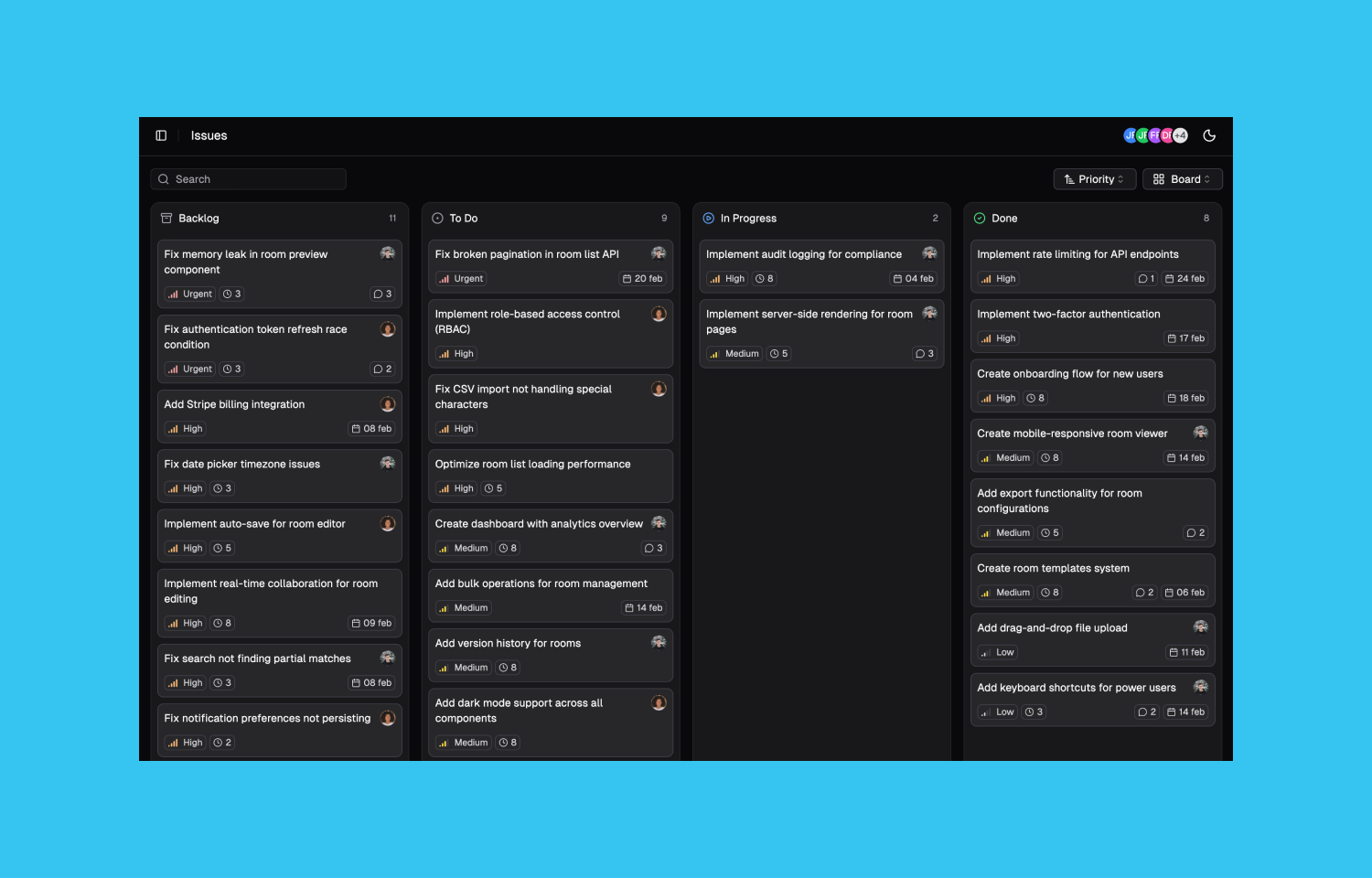 Clients view in dark mode