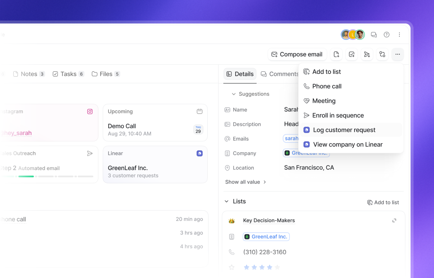 Linear menu option in attio