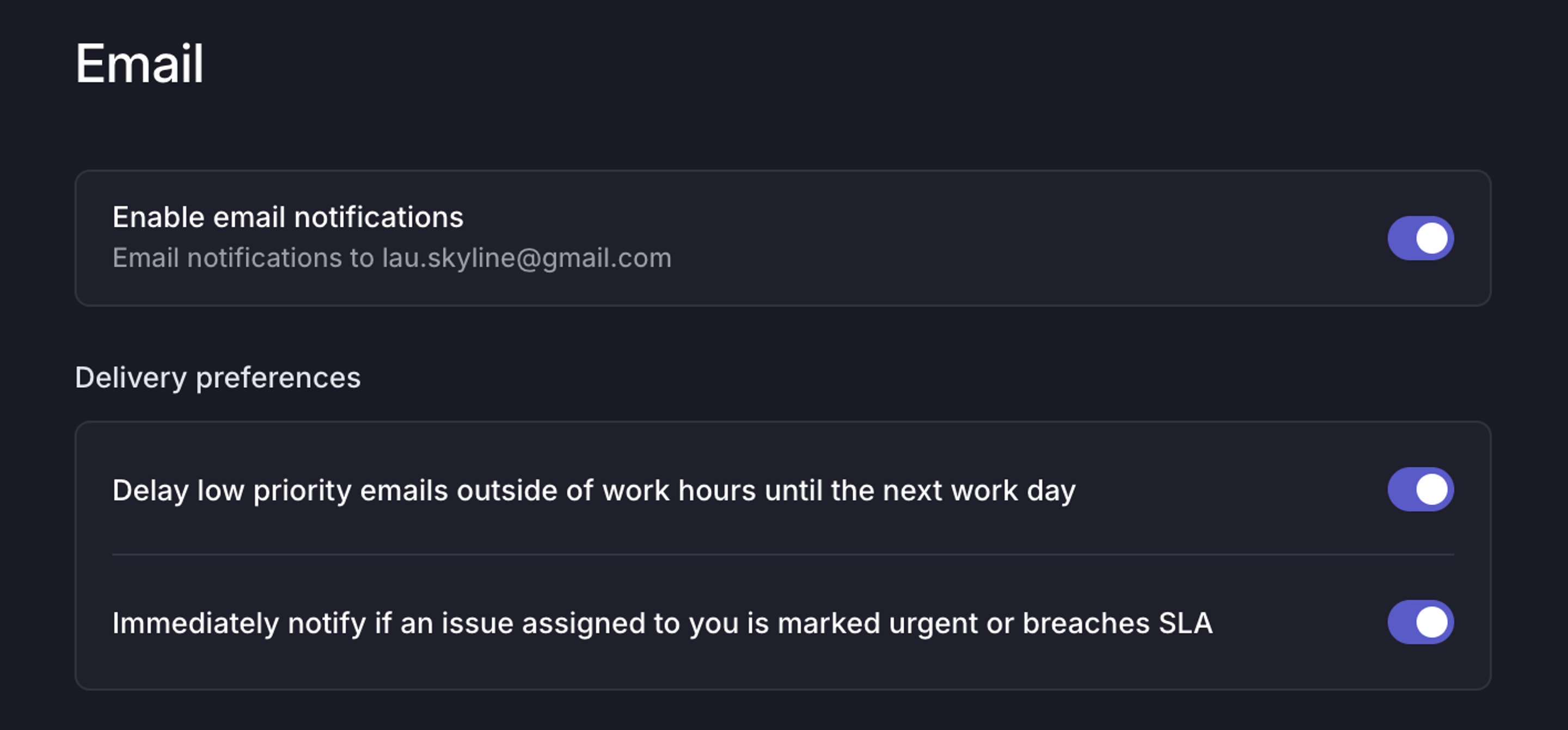 Email digest delivery preferences