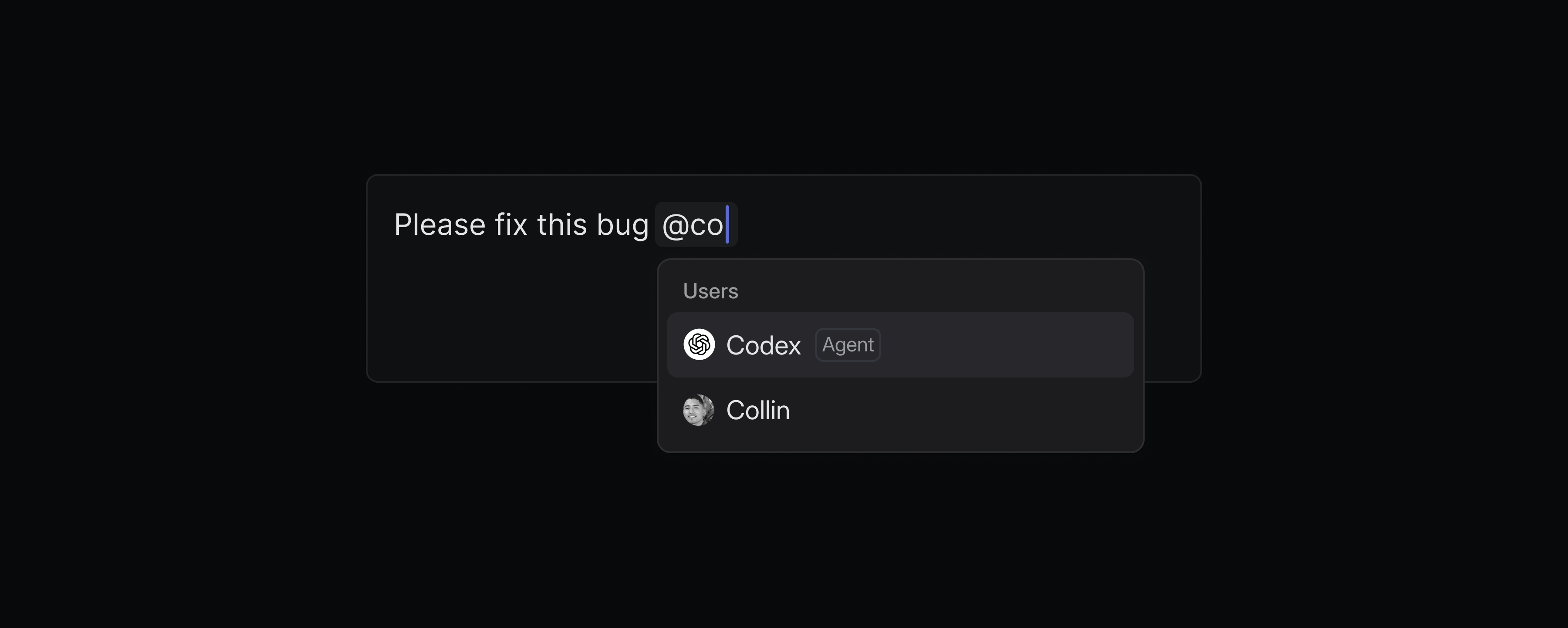 Codex being mentioned in a comment and asked to fix a bug.