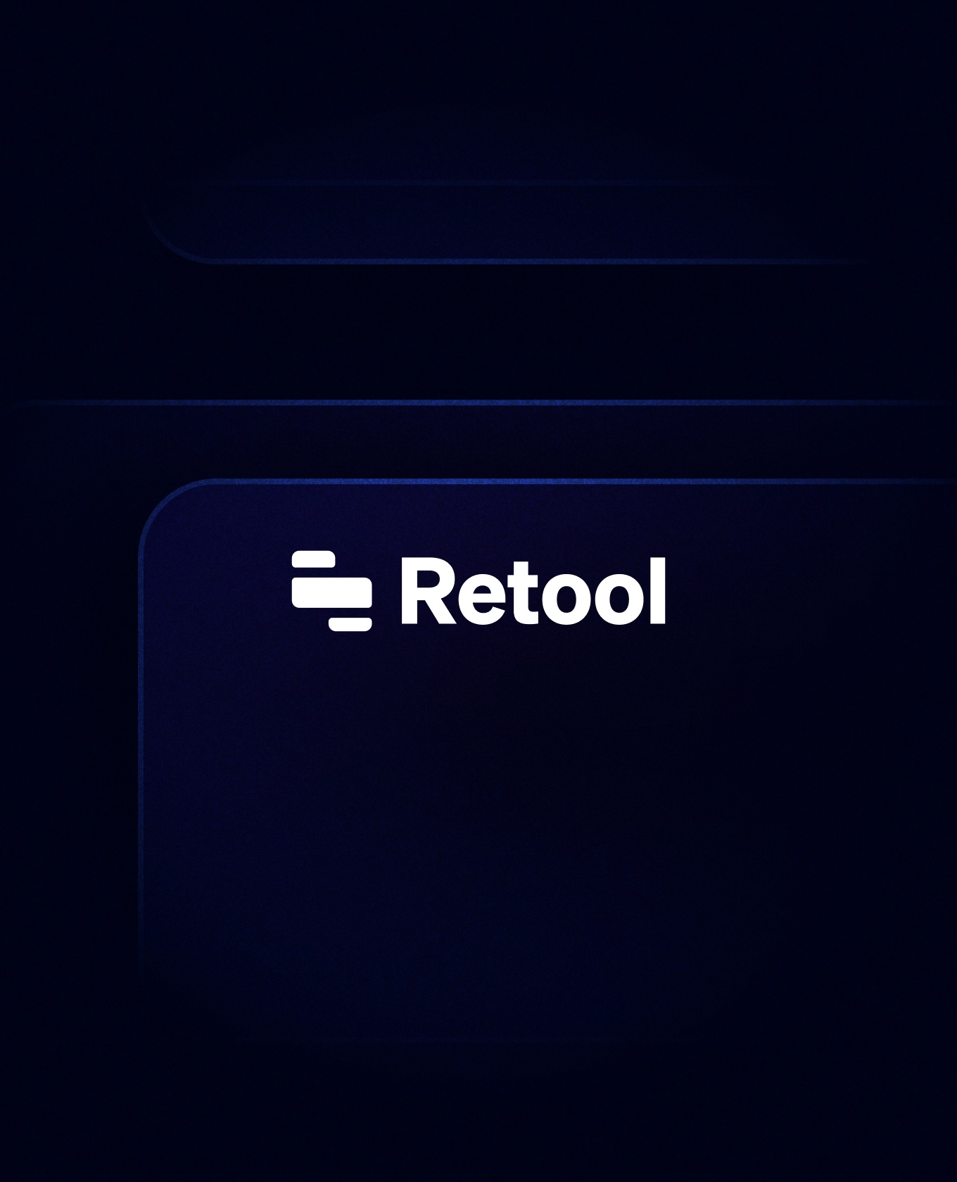 The Retool wordmark against a dark but vibrant blue background composed of abstract and expanded shapes from the wordmark.