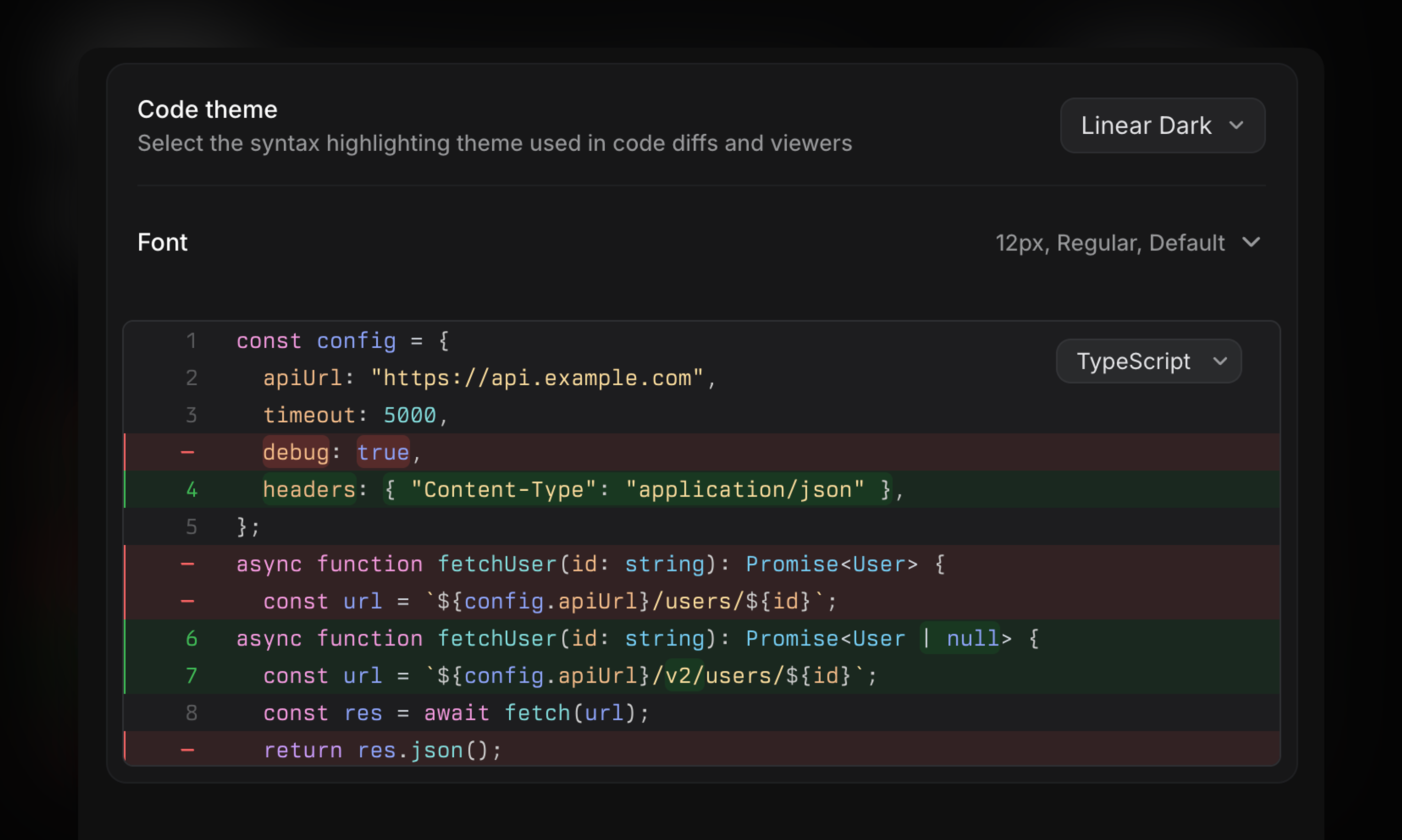 code theme in Linear