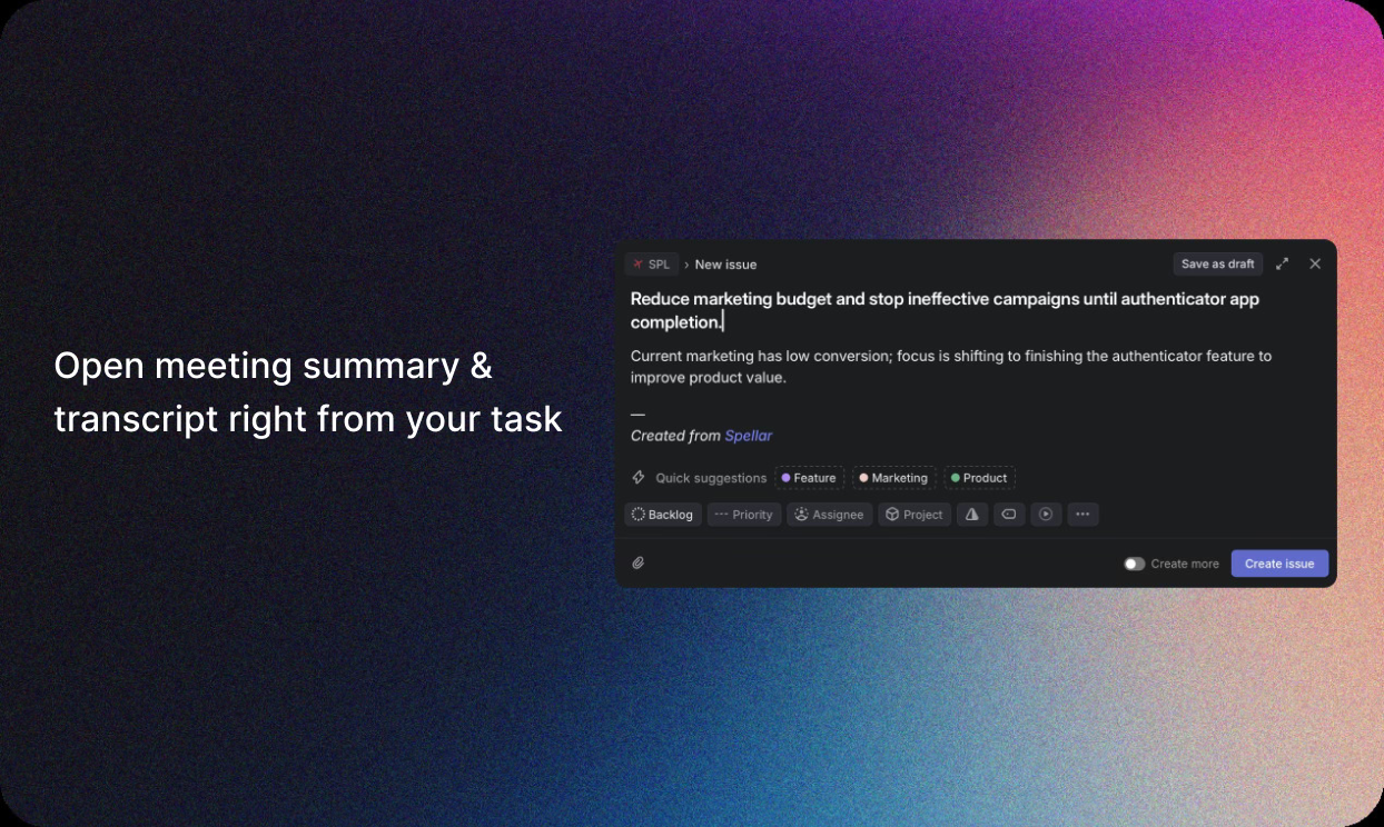 Open meeting summary & transcript right from your task