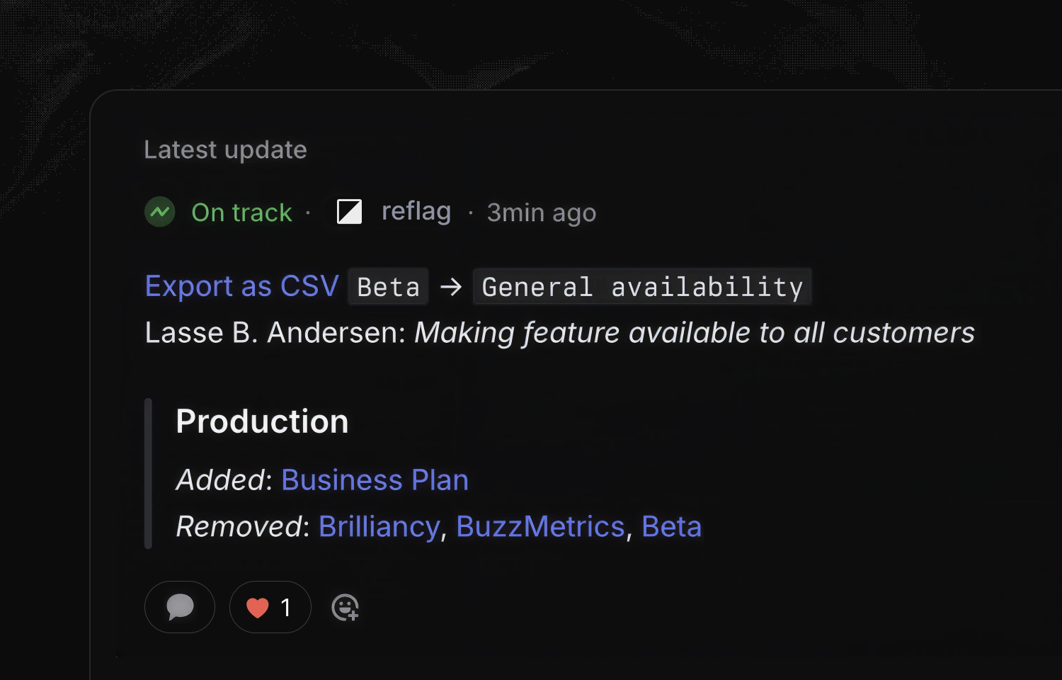Reflag showing an update of a flag in a project update