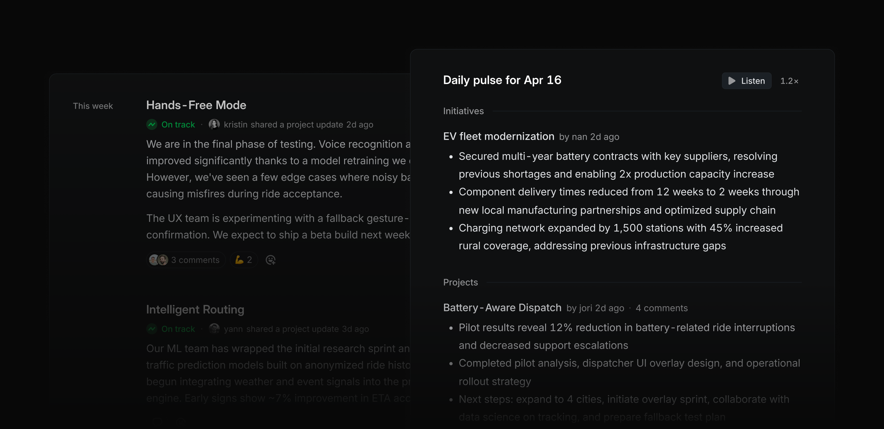 The main Pulse feed, and a daily summary notification of Pulse in Inbox