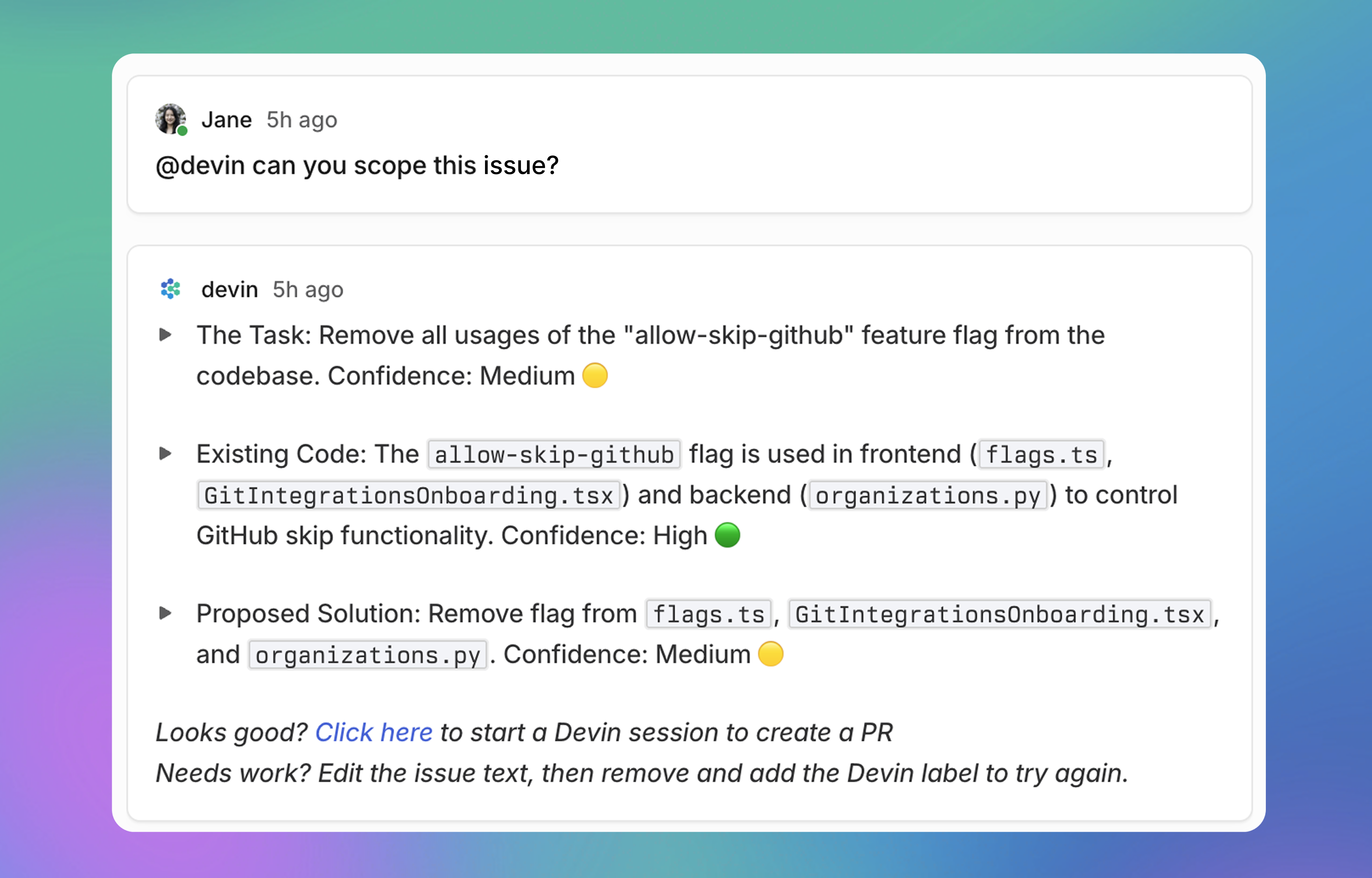 tagging the Devin AI agent in Linear