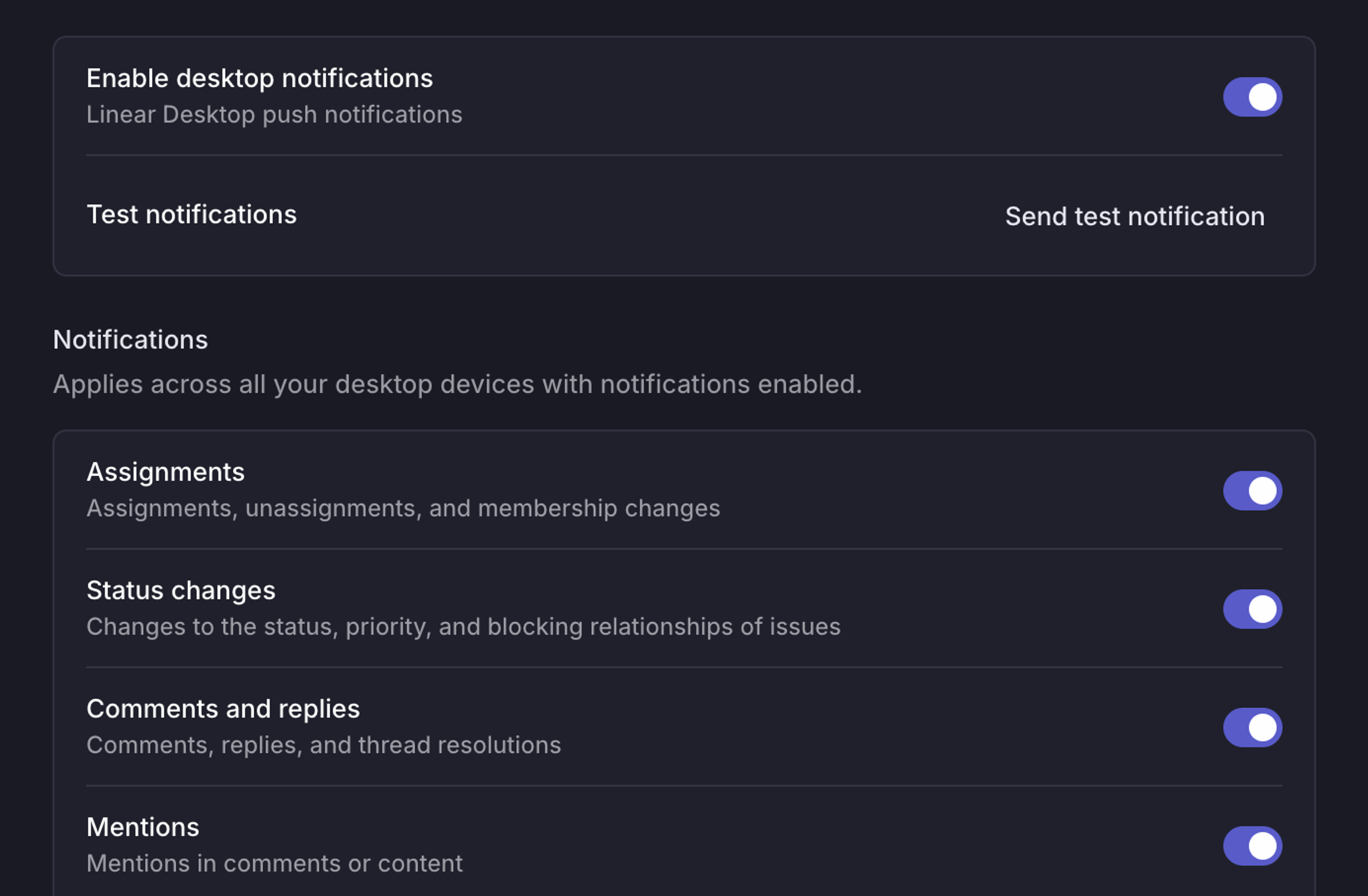 Notification methods toggles