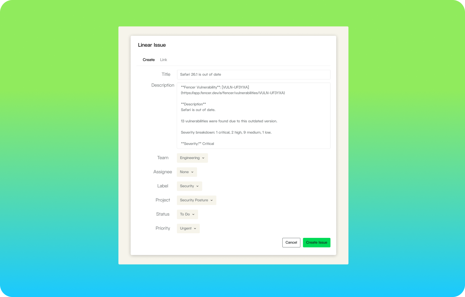 Turn security findings into issues in Linear