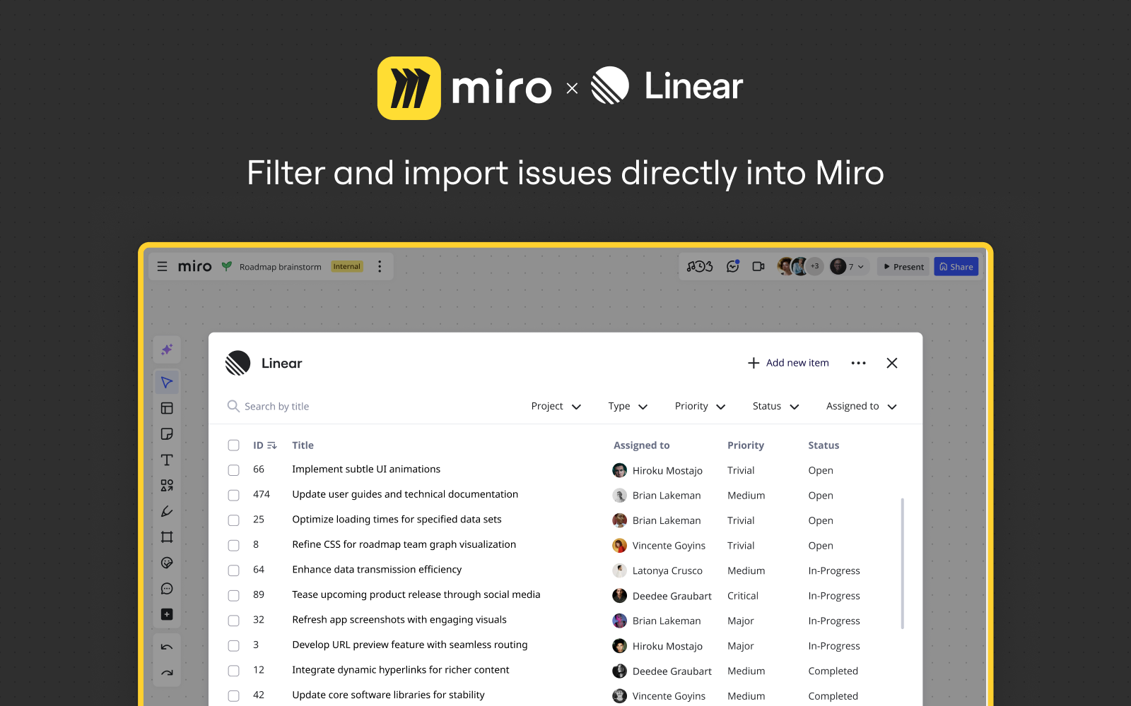 import and filter issues into miro