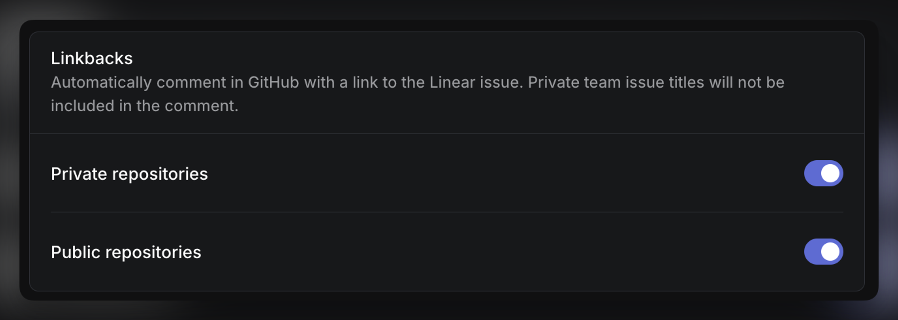 Setting for enabling or disabling linkbacks.