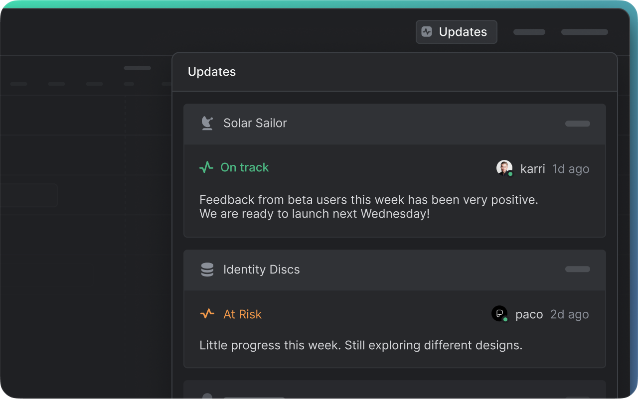 A newsfeed of all project updates