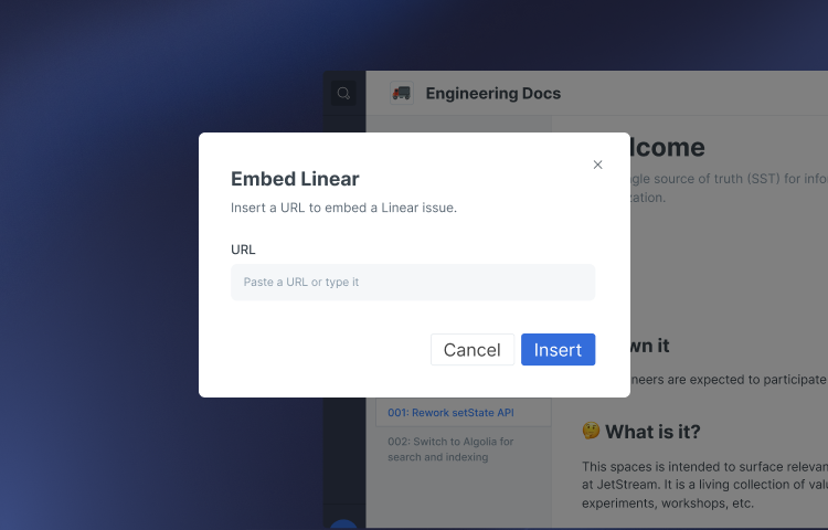 Embed Linear issues via URL in Gitbook