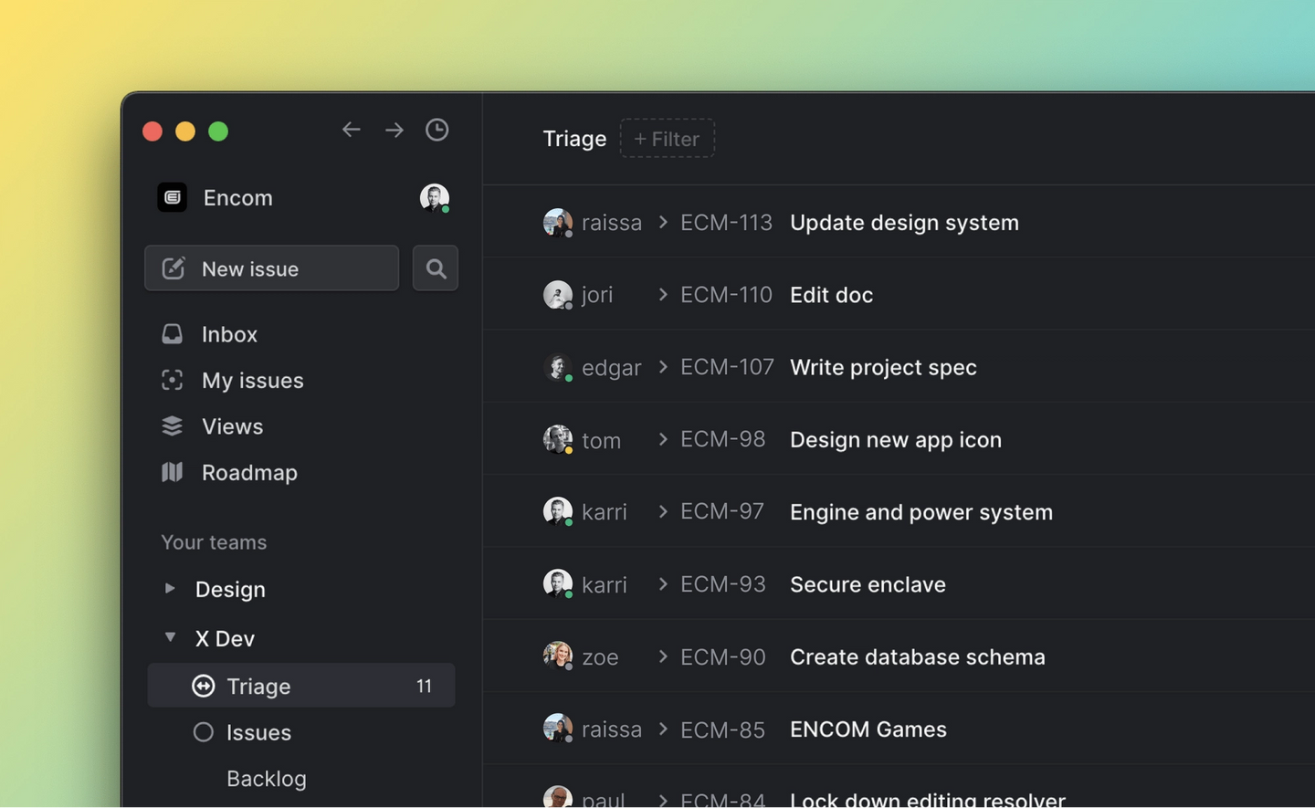Linear triage view
