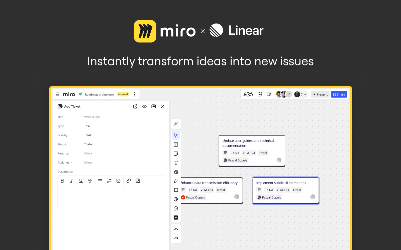 create linear issues from miro
