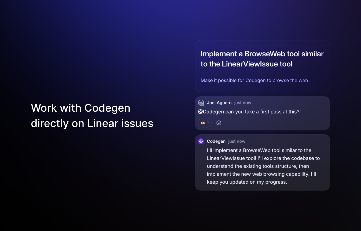 Codegen agent available on Linear issue