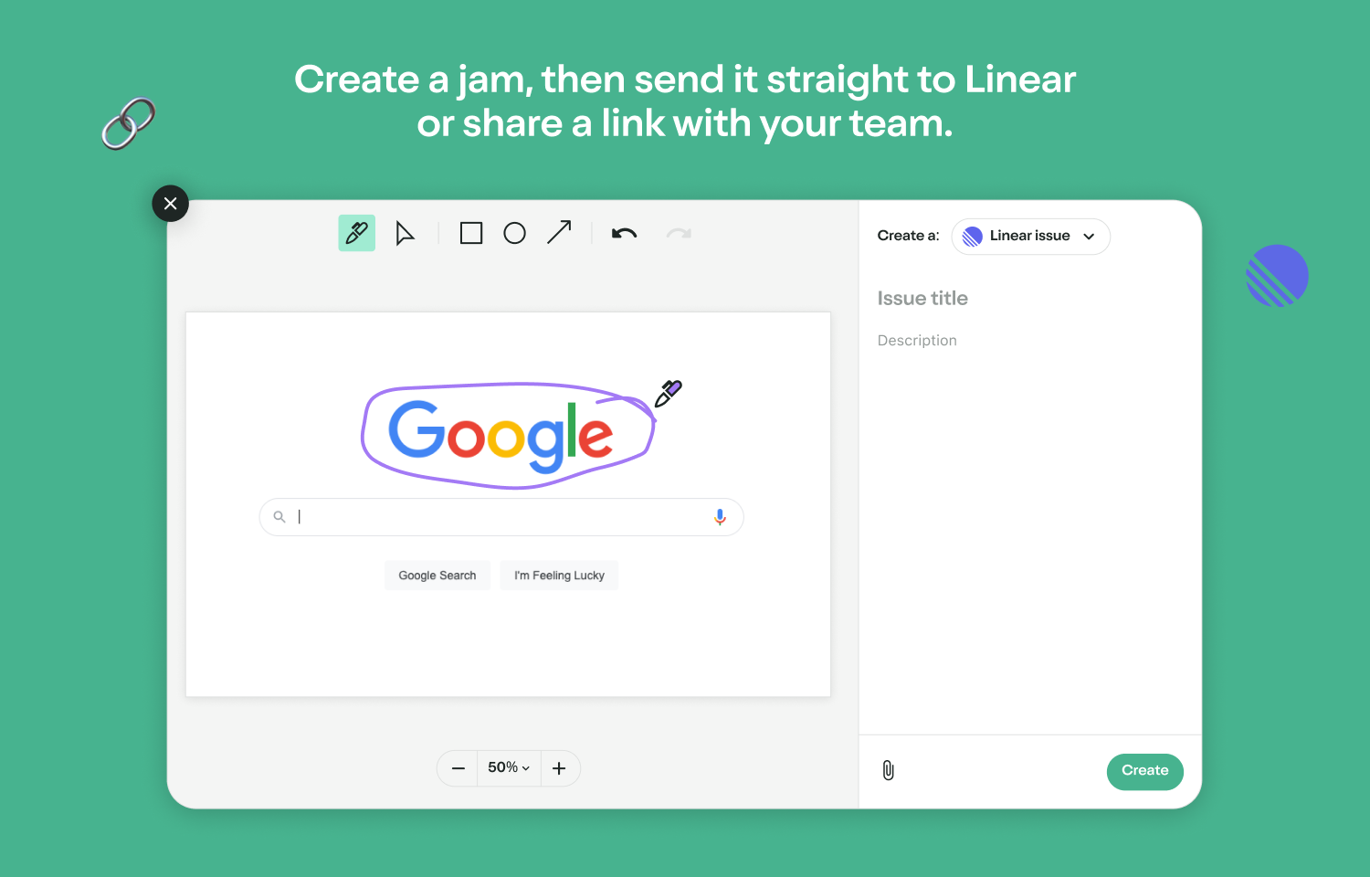 Create a jam, then send it straight to Linear or share a link with your team.