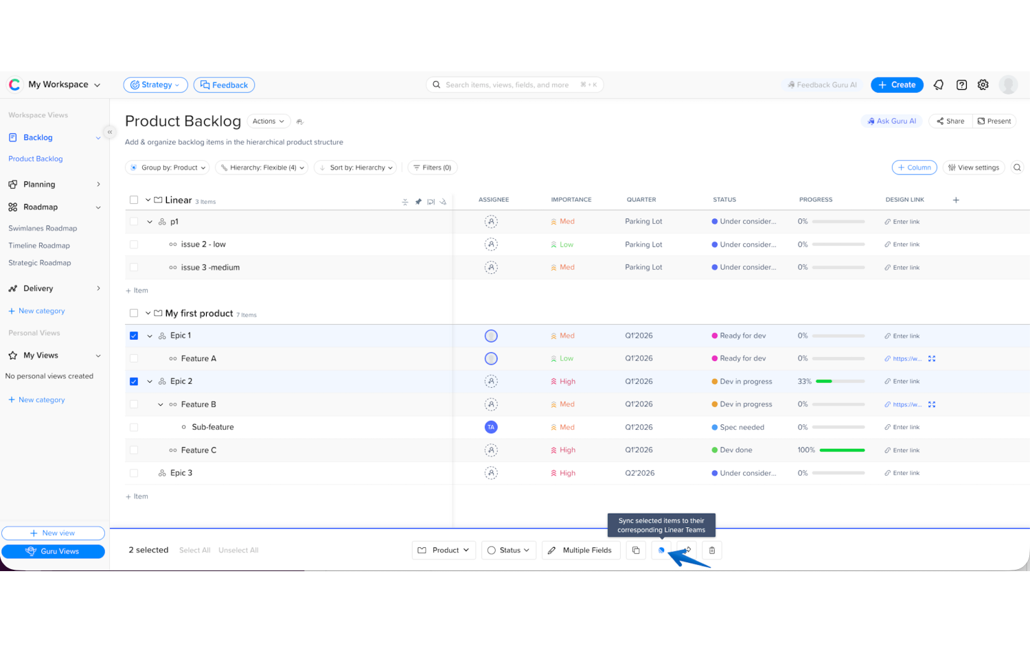 Syncing Craft.io work items to Linear