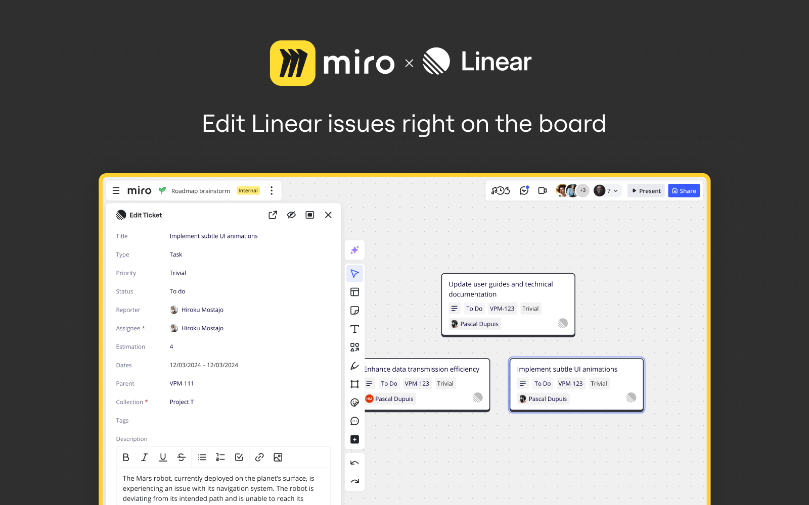 edit linear issues from miro