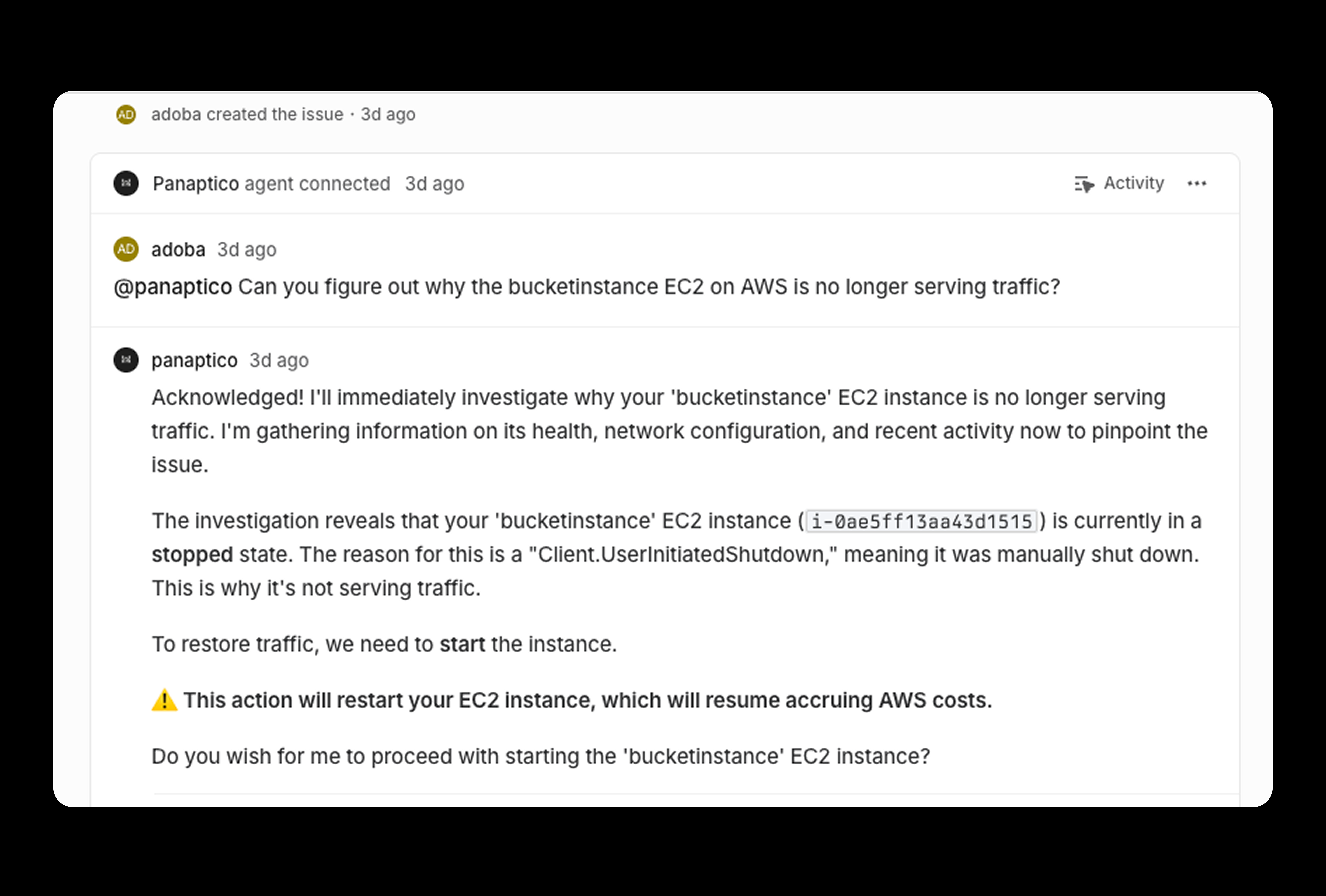 Investigate and troubleshoot infrastructure issues directly with Panaptico