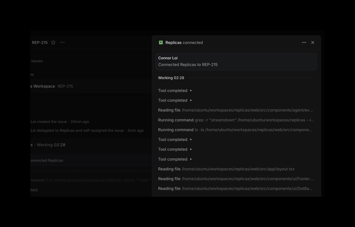 Logs streamed from replicas agent