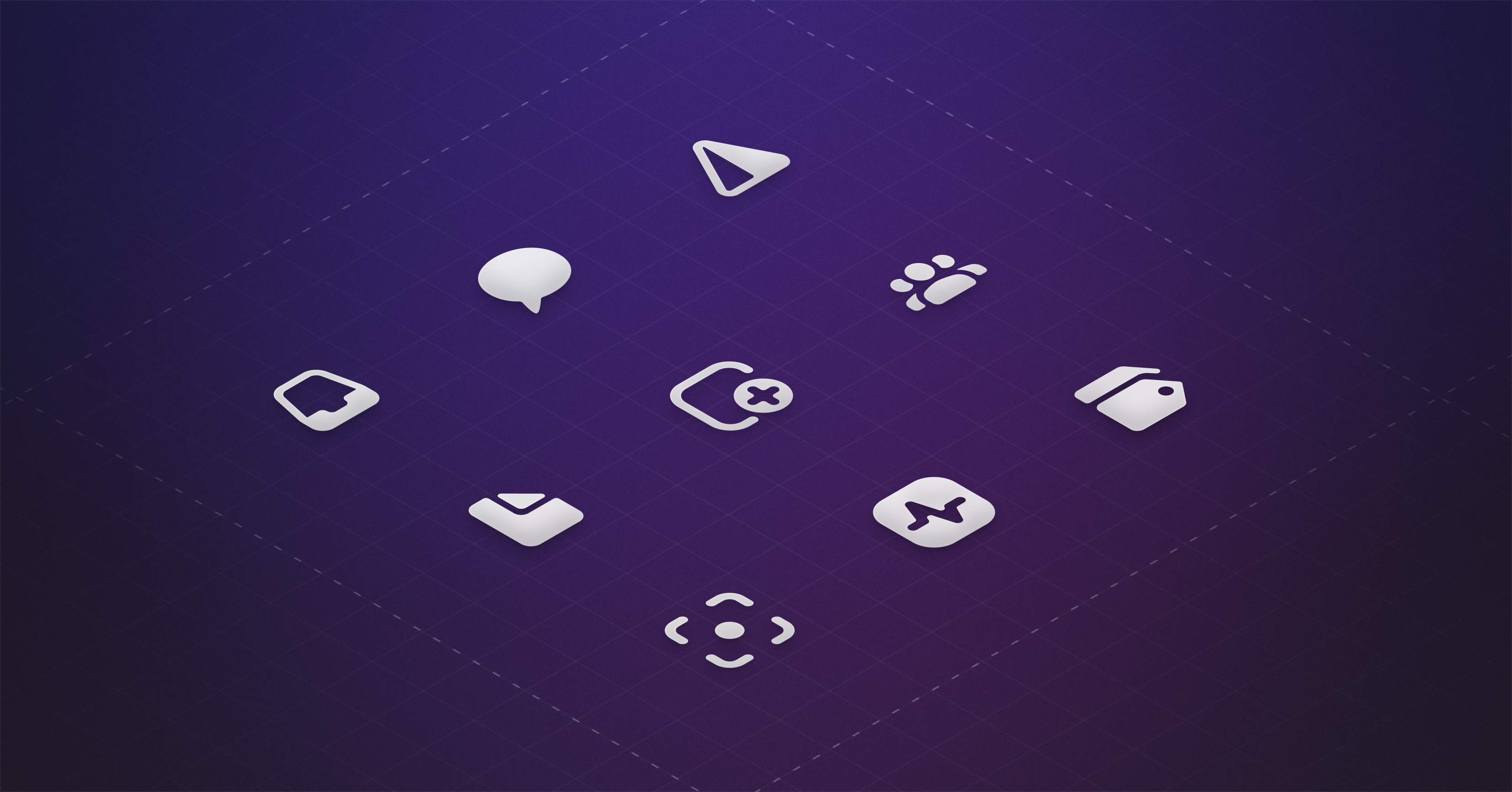 Design system grid with icons representing different features in the app