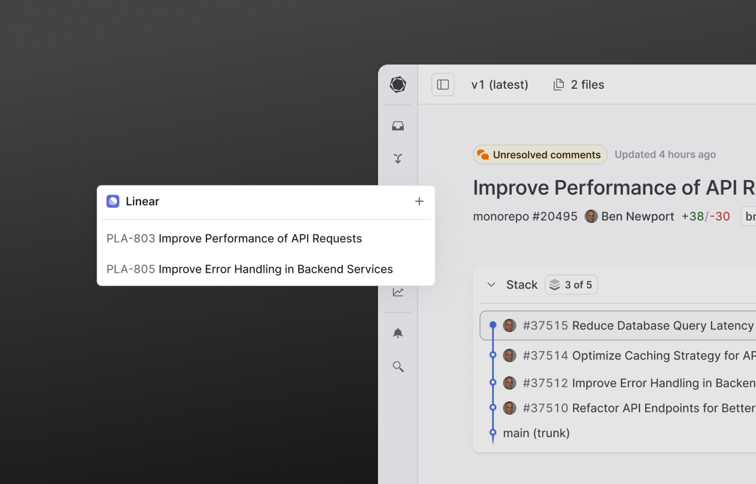 Graphite integration showing connected Linear issues
