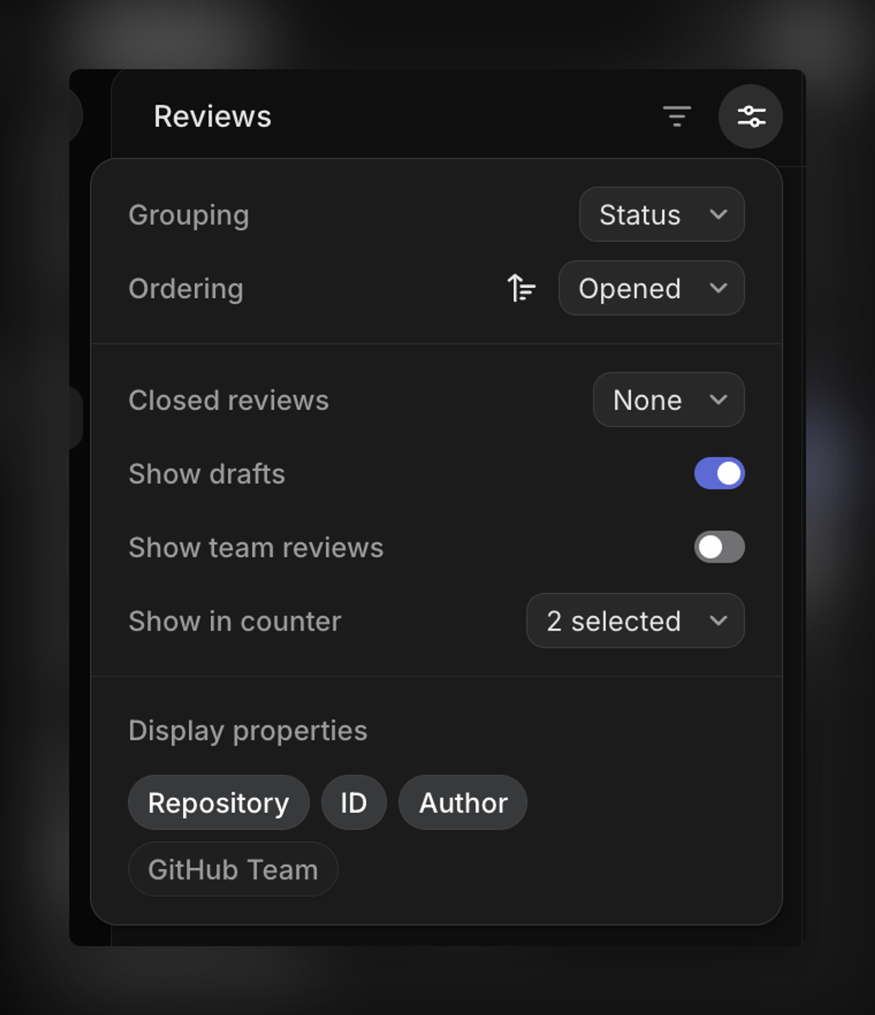Display options for your Reviews