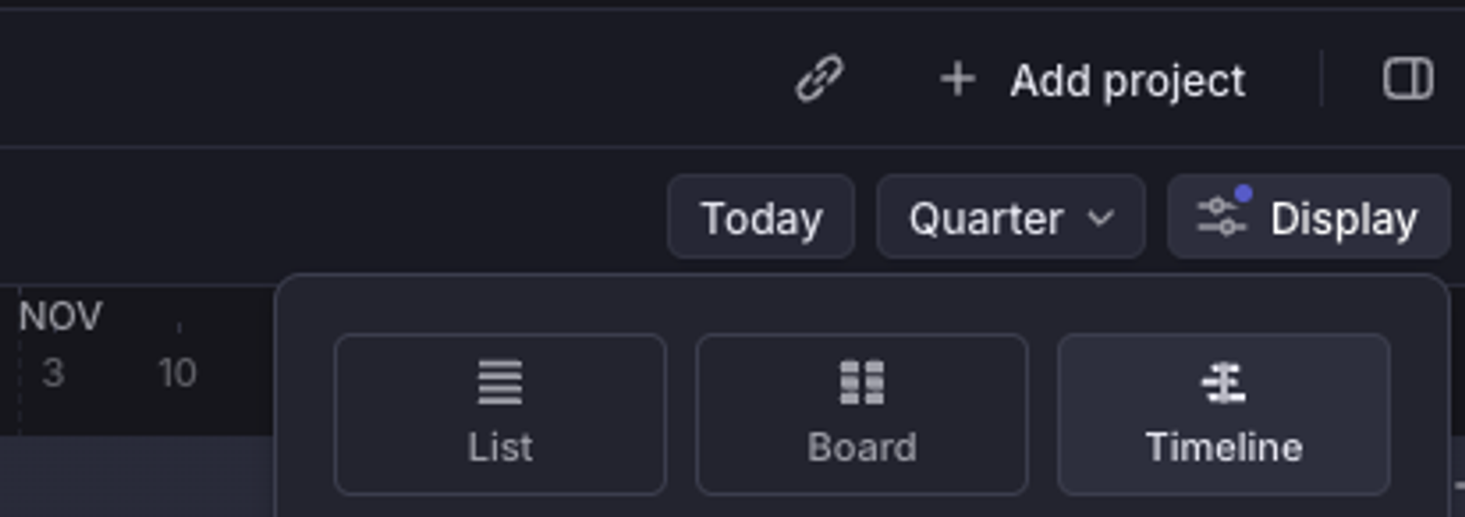 Display options for Timeline