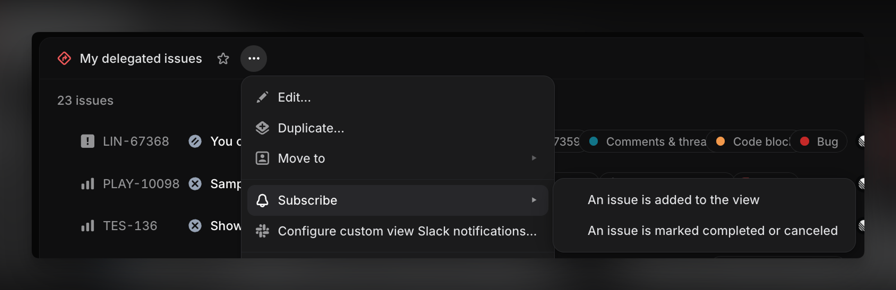 Custom view notifications