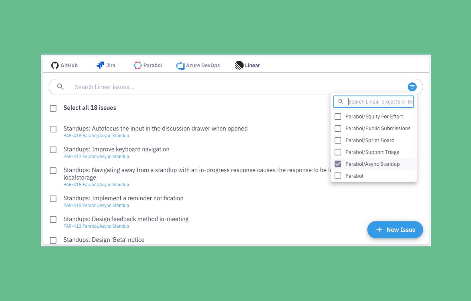 Parabol selecting issues