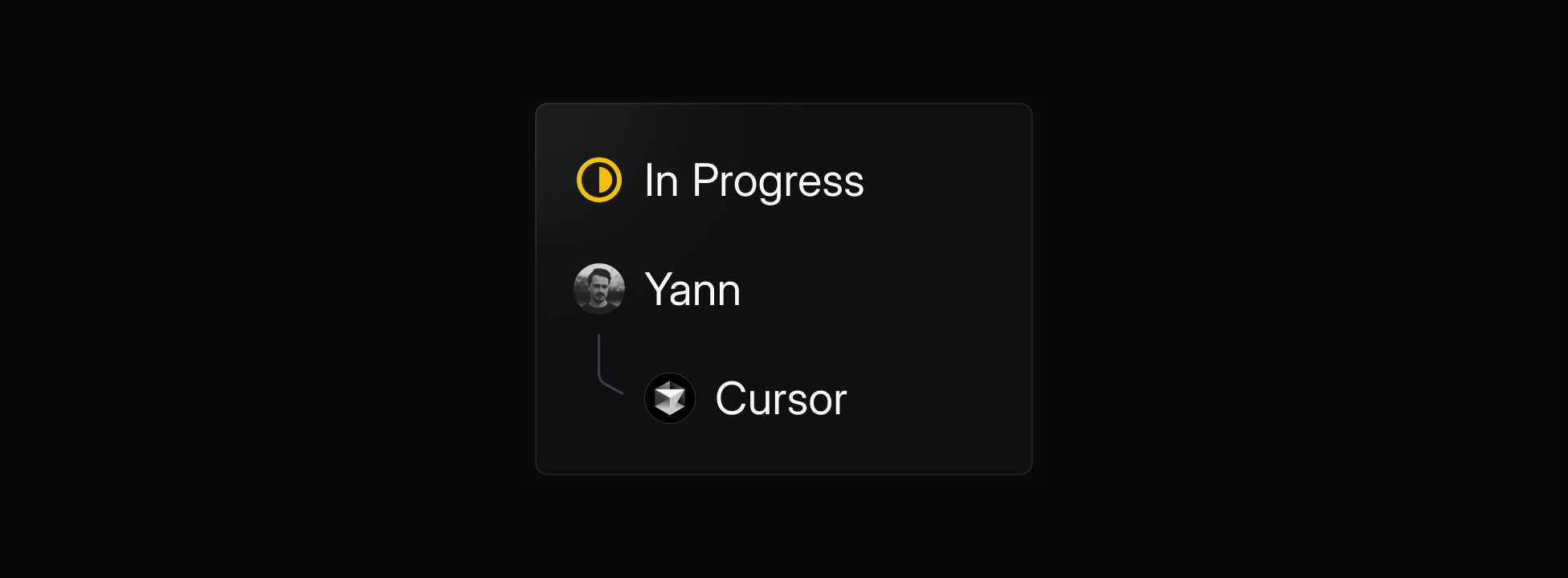 A screenshot of the issue sidebar in Linear that shows both the primary assignee of the issue (a human) and the agent the issue has been delegated to (Cursor)