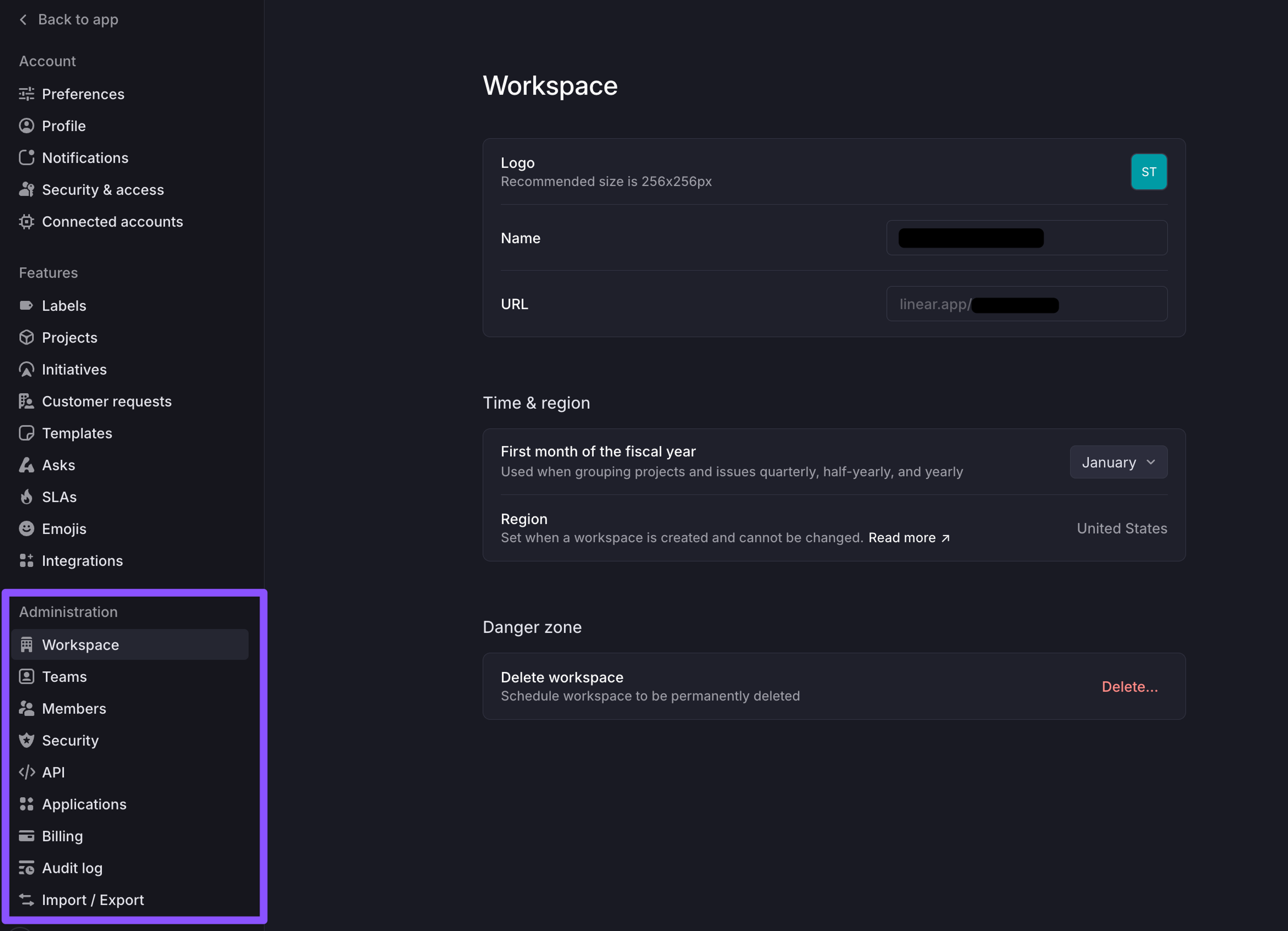 Administration settings