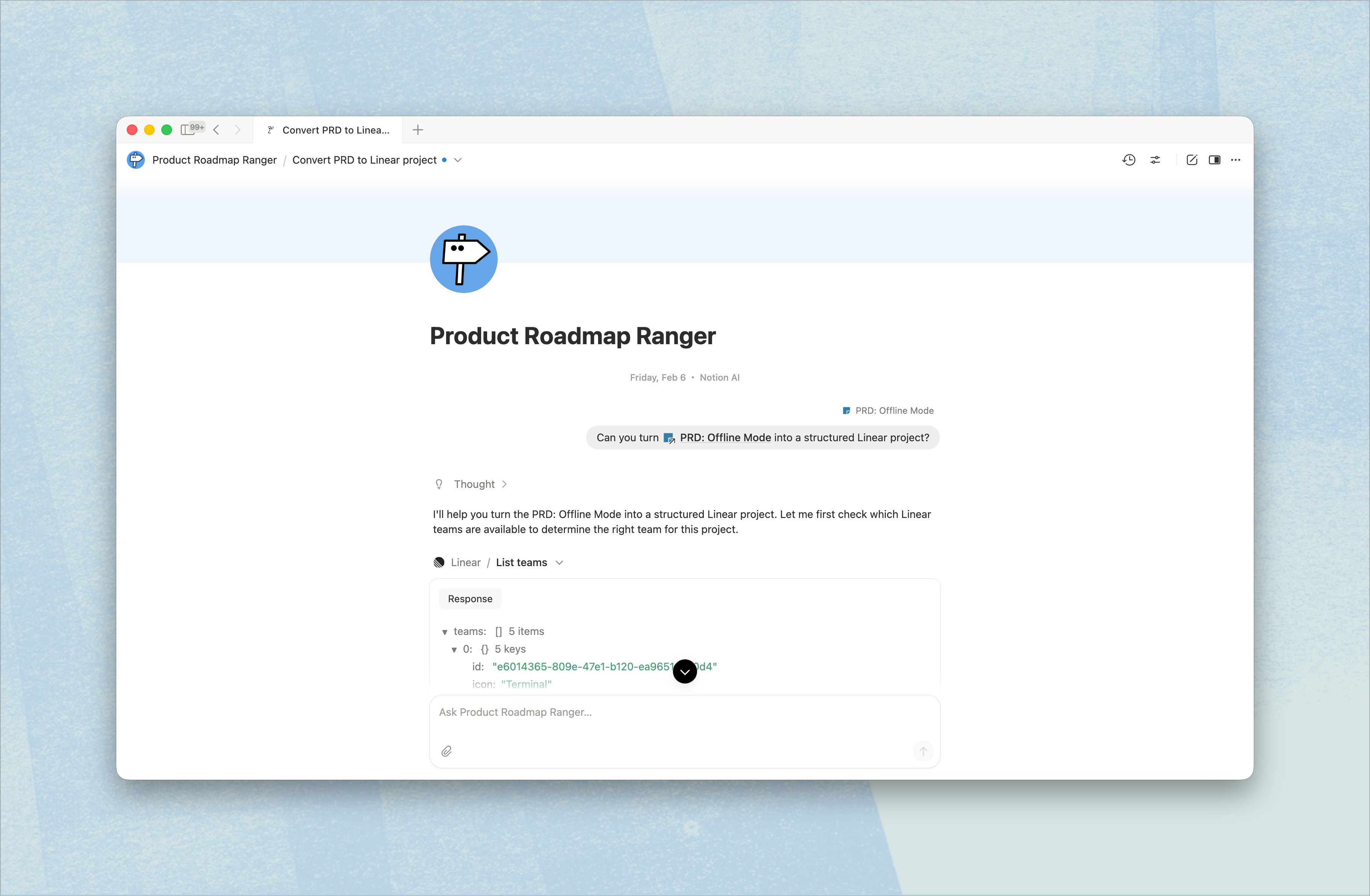 turning a notion doc into a linear project