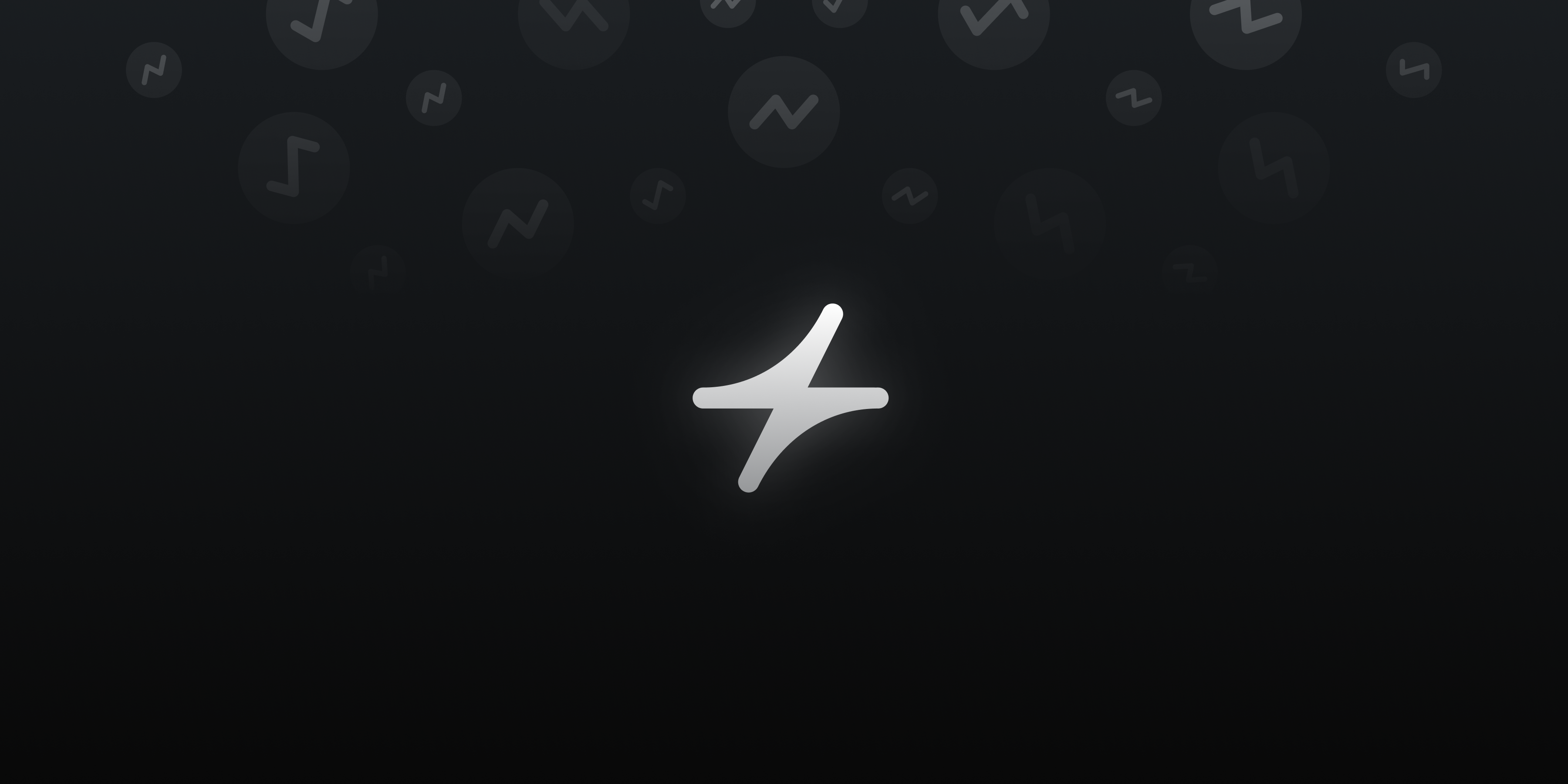 Abstract image of the Pulse logo. There is one big glowing logo with lots of little Pulse icons exploding out of it.