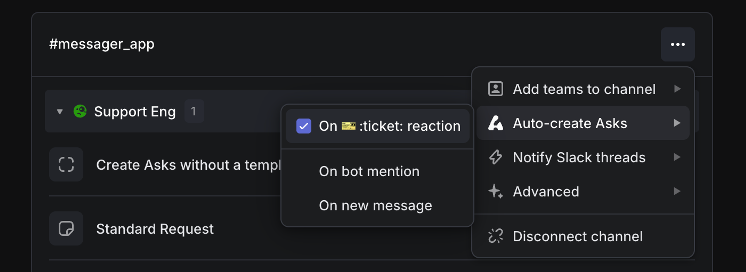 channel specific settings for auto-creation