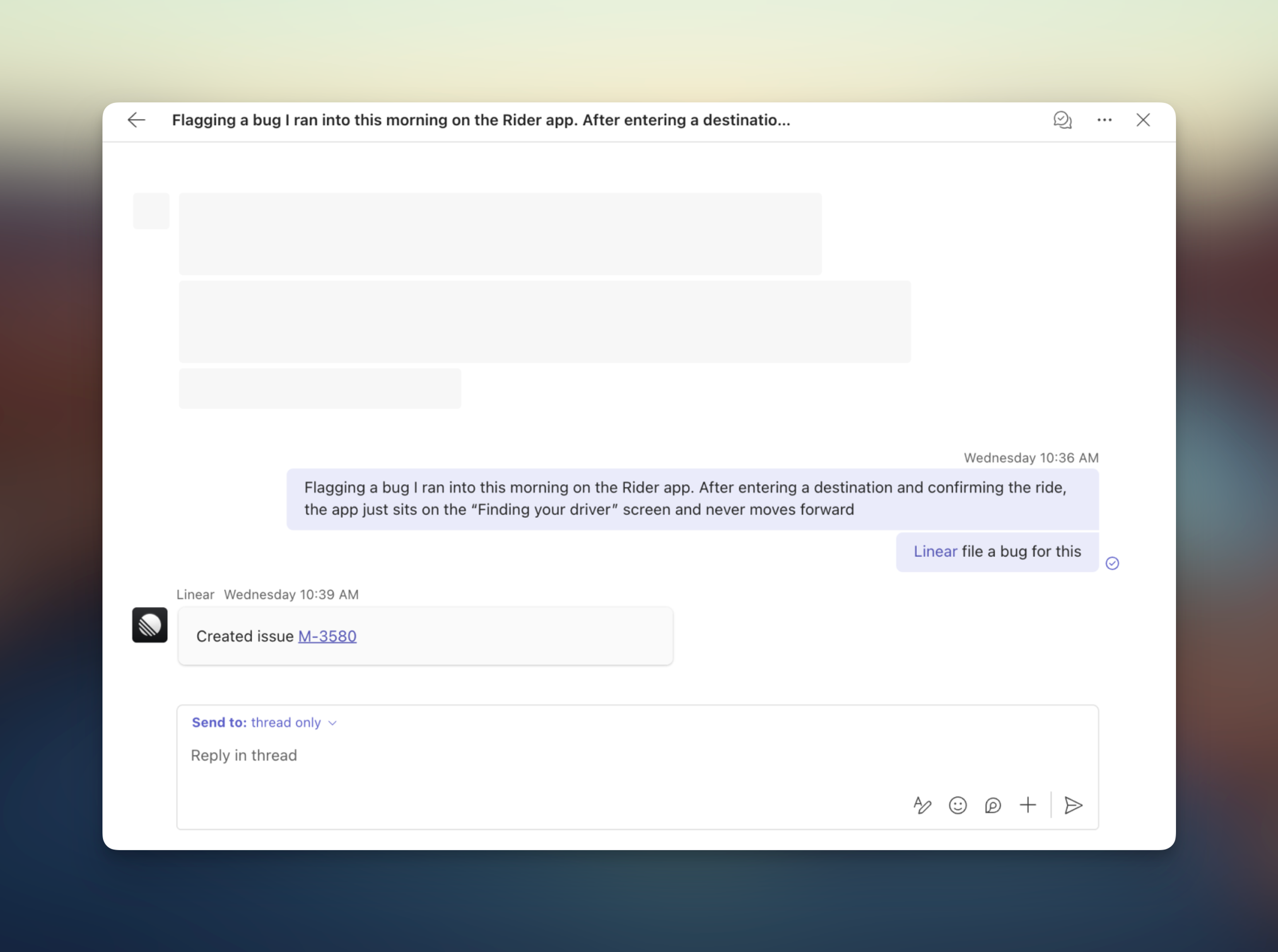 creating issues from teams by mentioning @linear